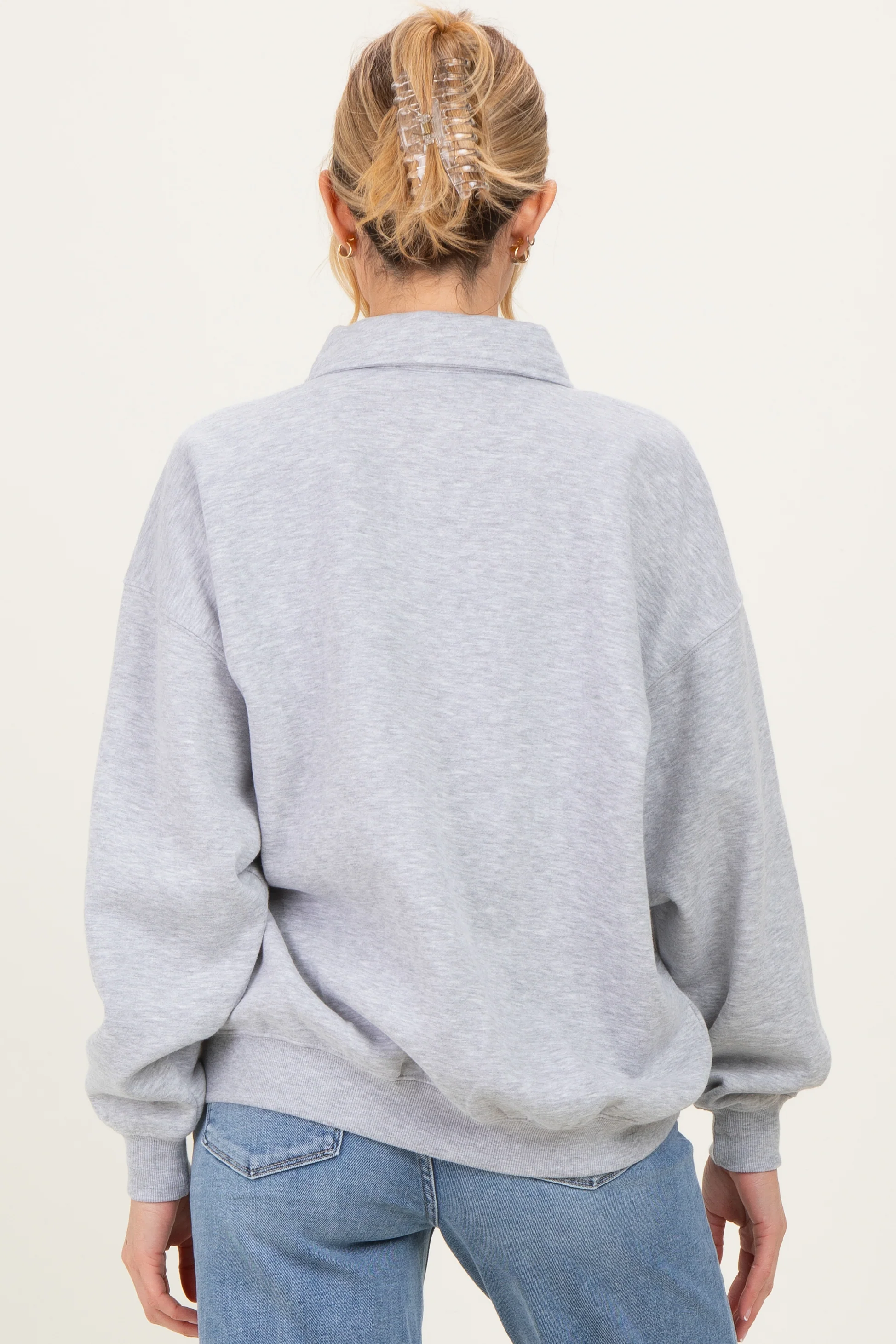 Heather Grey Oversized Polo Maternity Pullover - Image 4