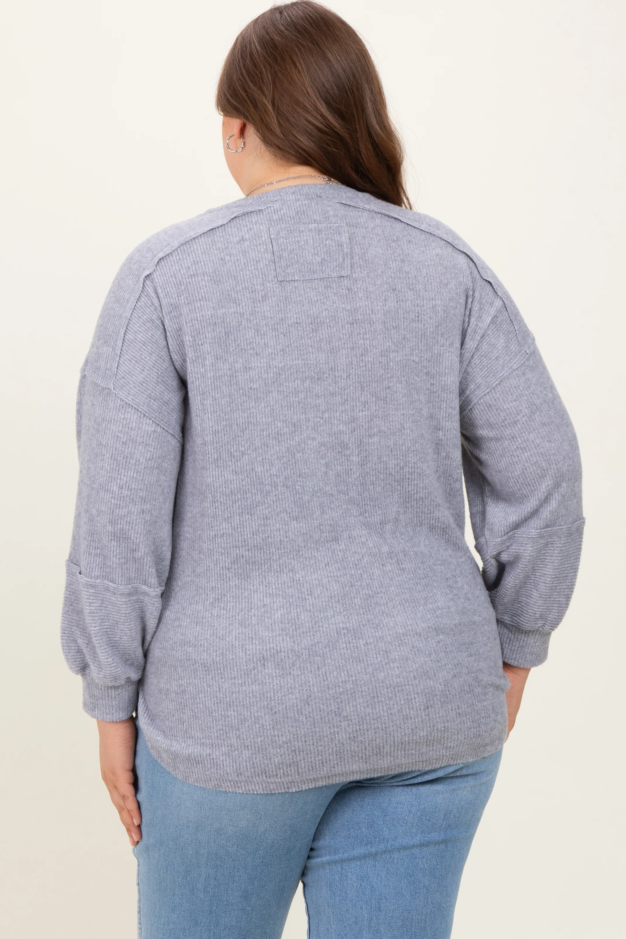 Heather Grey Oversized Ribbed Knit Henley Maternity Plus Sweater - Image 4