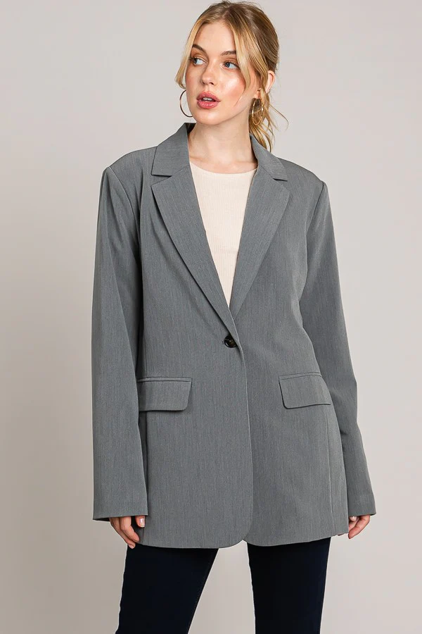 Heather Grey Oversized Twill Blazer Jacket - Image 2
