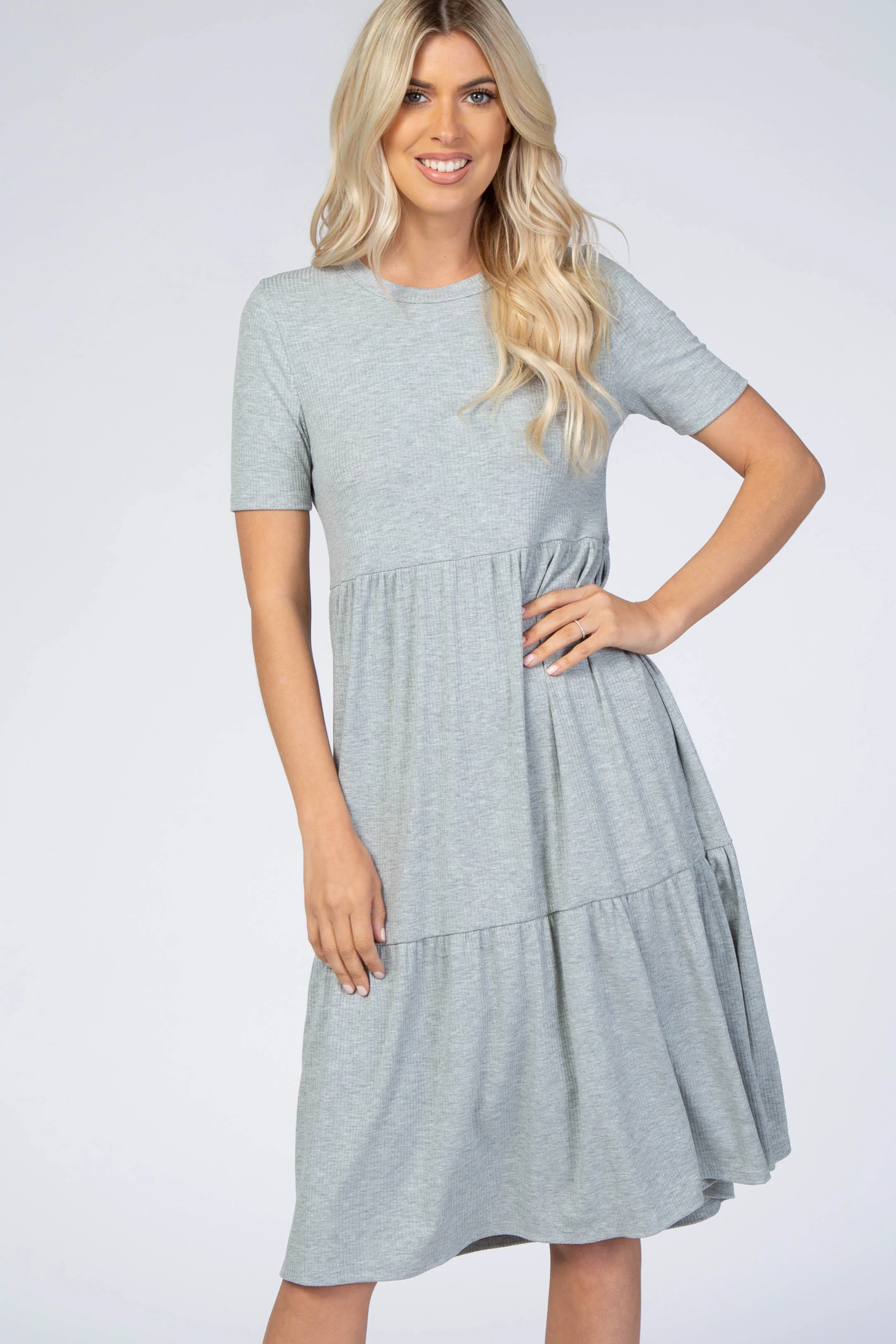 Heather Grey Ribbed Tiered Dress - Image 4