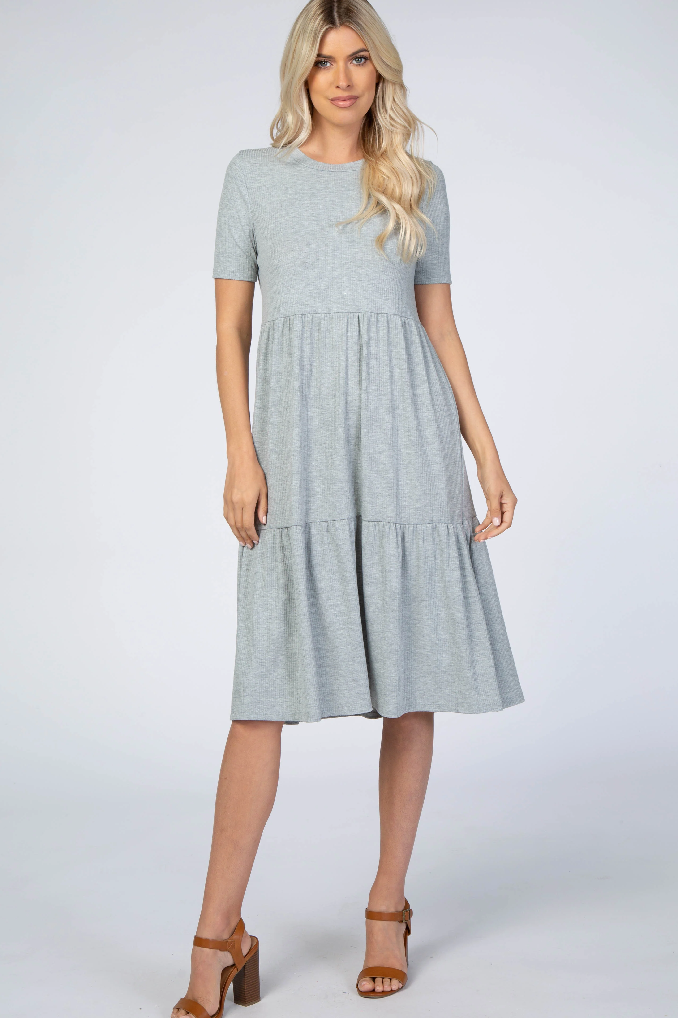 Heather Grey Ribbed Tiered Maternity Dress - Image 4