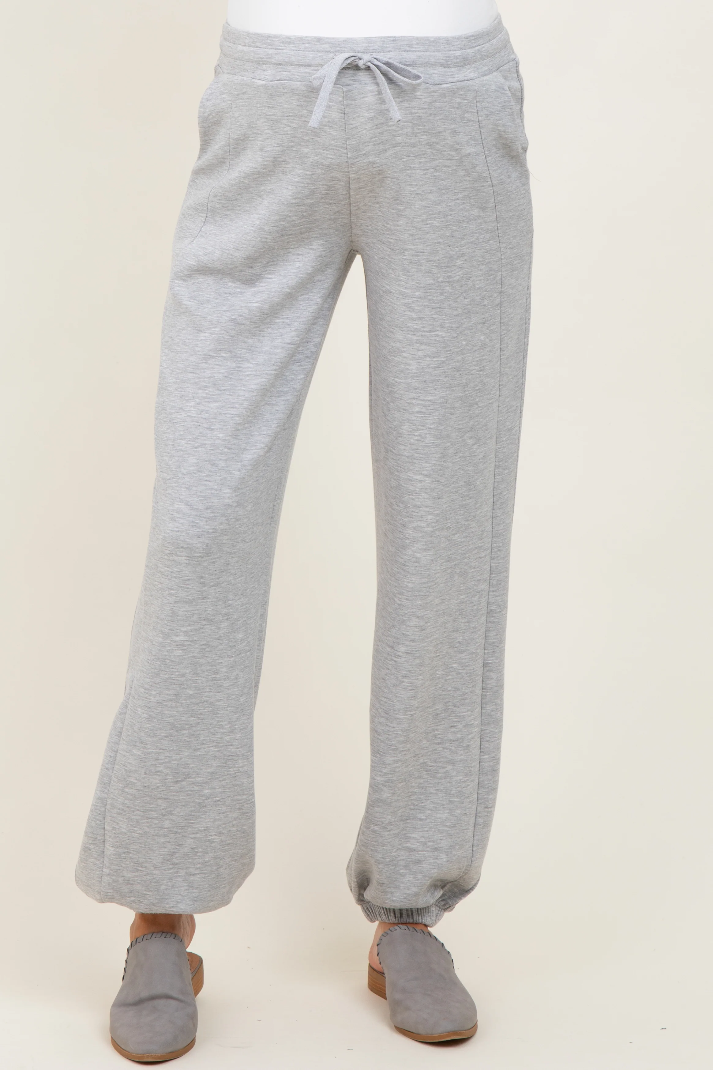 Heather Grey Scuba Drawstring Waist Relaxed Maternity Jogger Sweatpants - Image 3