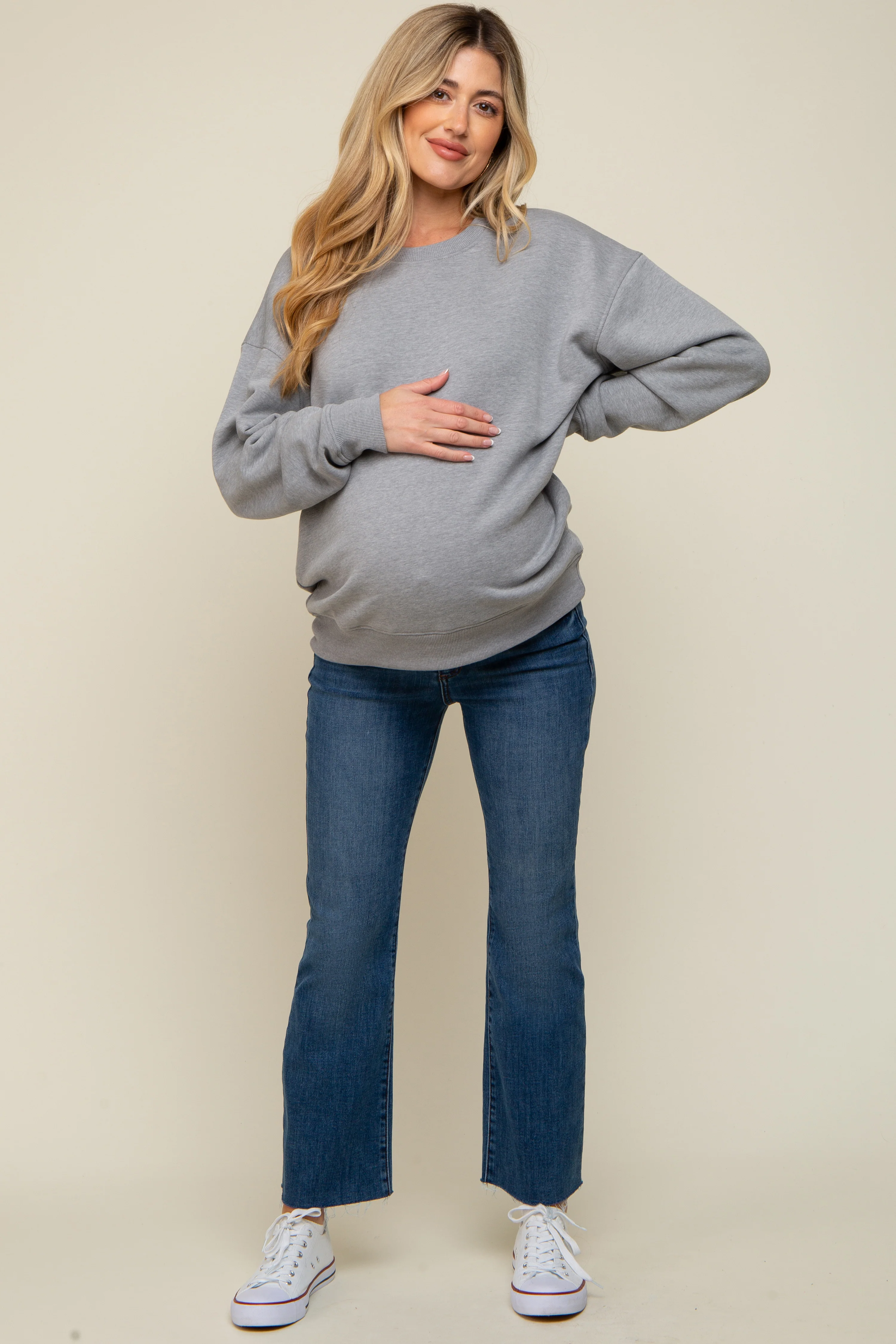 Heather Grey Soft Knit Fleece Lined Maternity Sweatshirt - Image 4