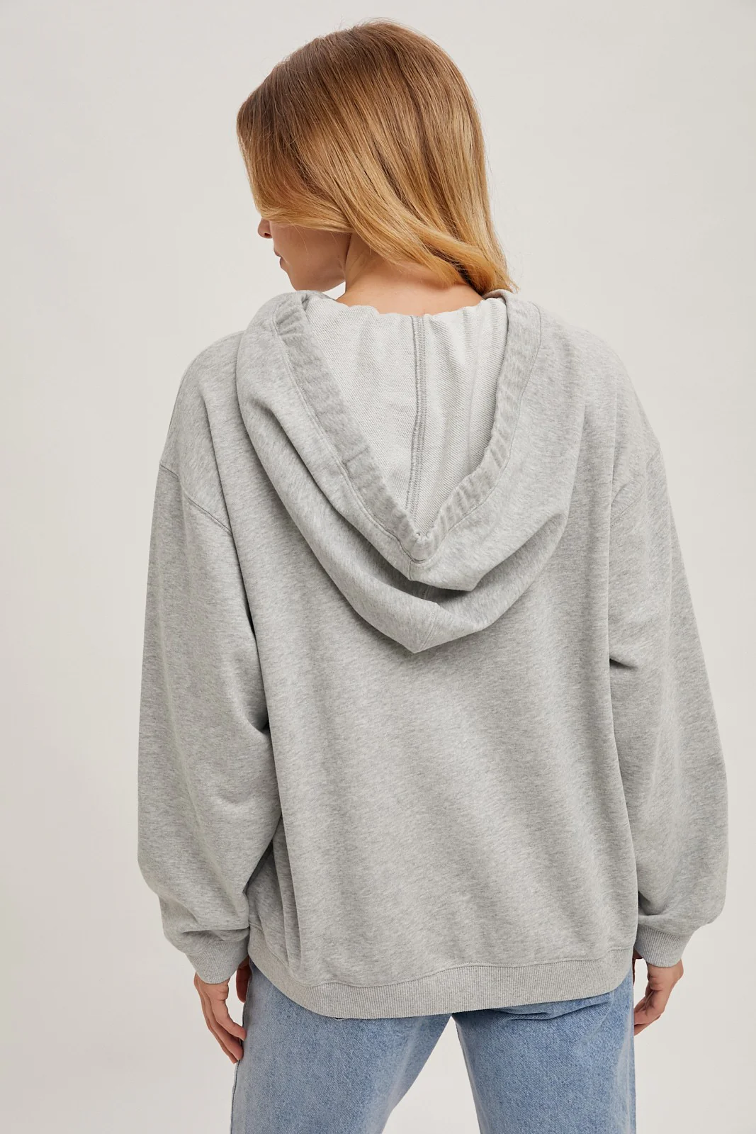 Heather Grey Split Neckline Hoodie - Image 4