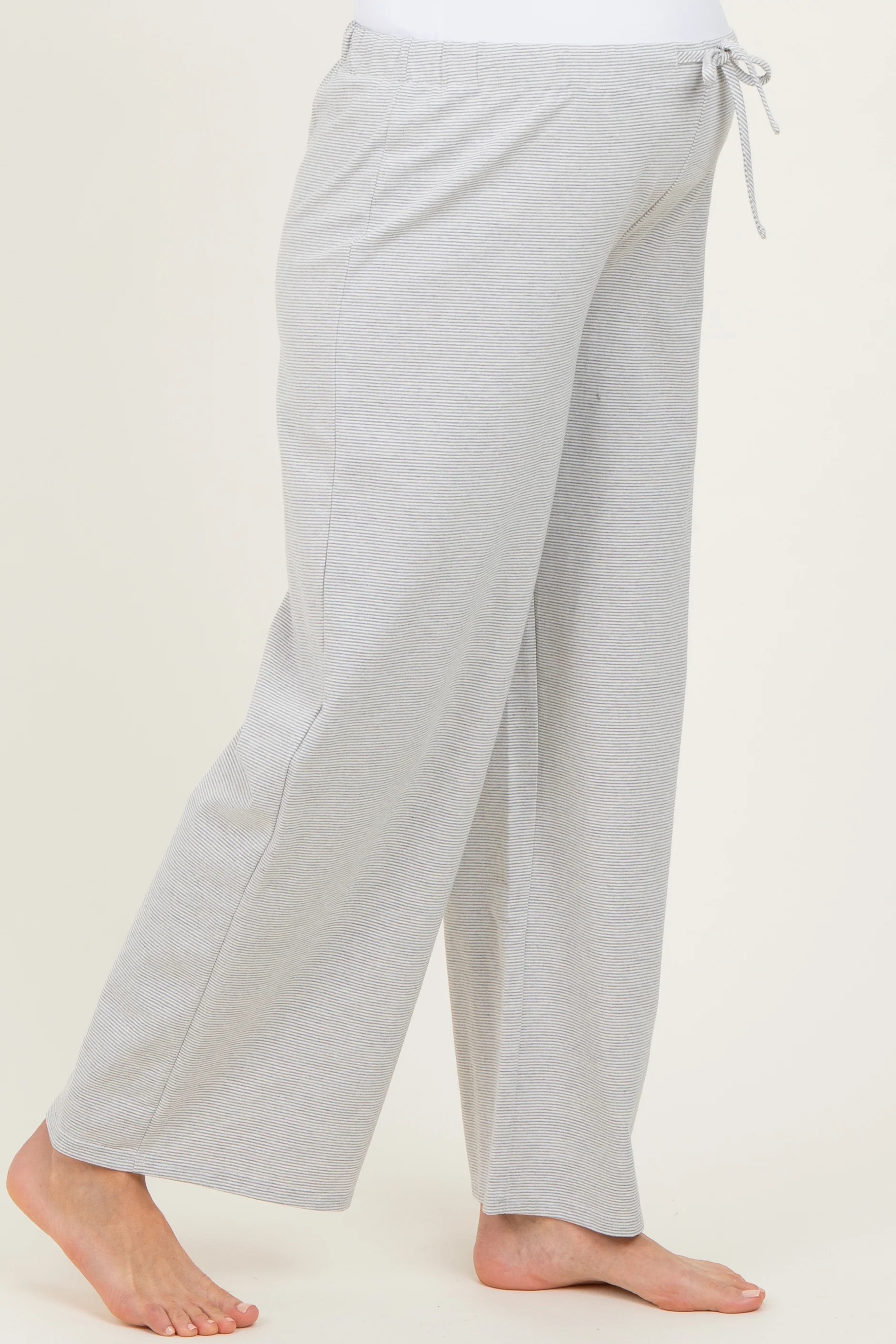 Heather Grey Striped Front Tie Maternity Lounge Pants - Image 3