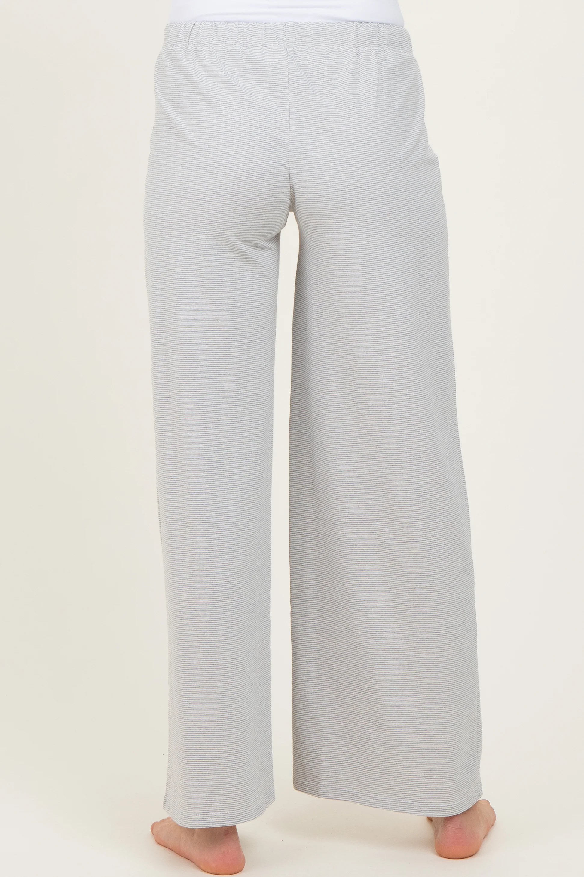 Heather Grey Striped Front Tie Maternity Lounge Pants - Image 4