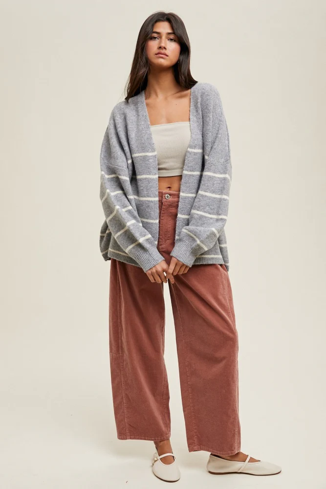 Heather Grey Striped Oversized Cardigan - Image 4