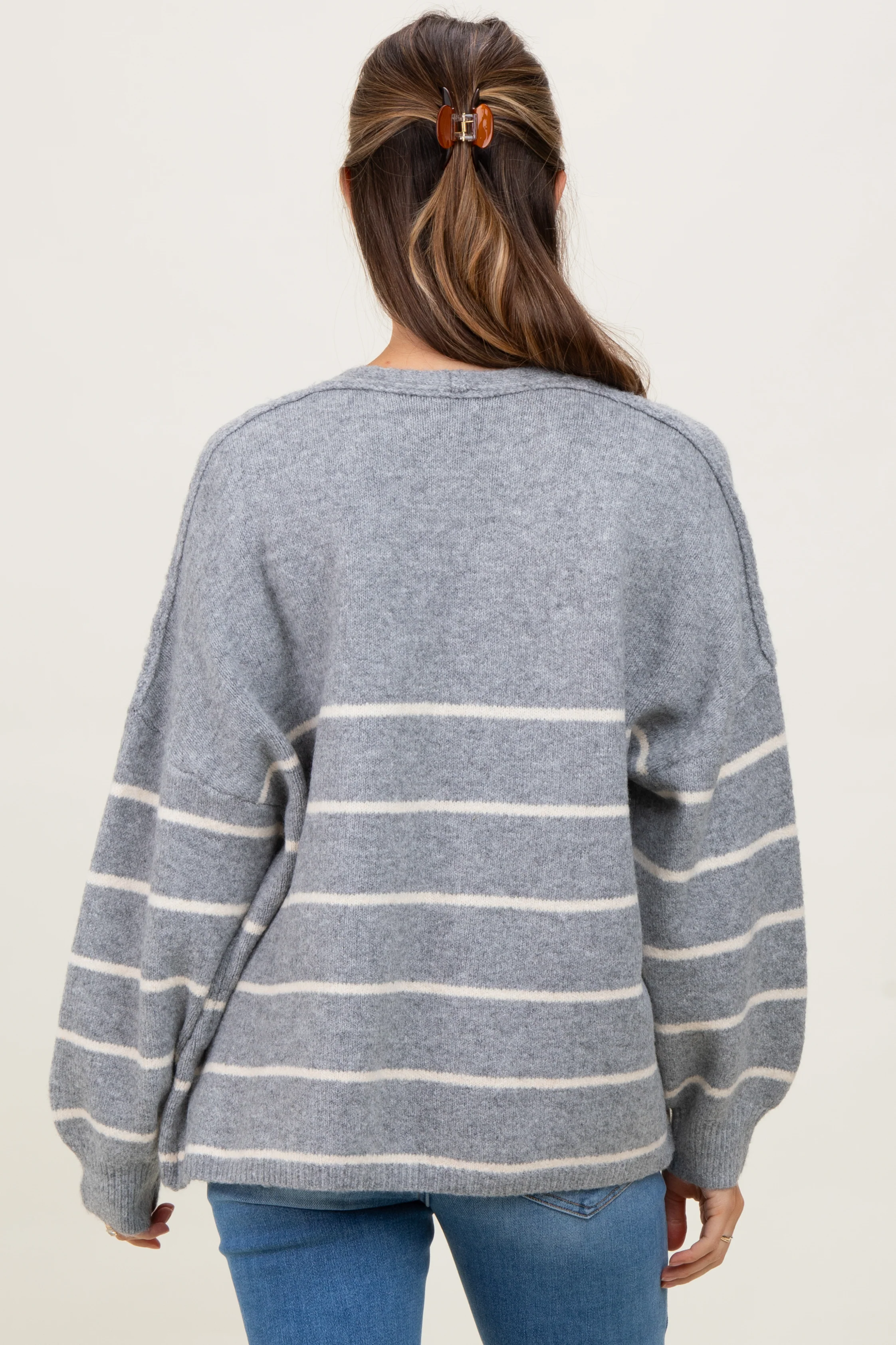 Heather Grey Striped Oversized Maternity Cardigan - Image 4