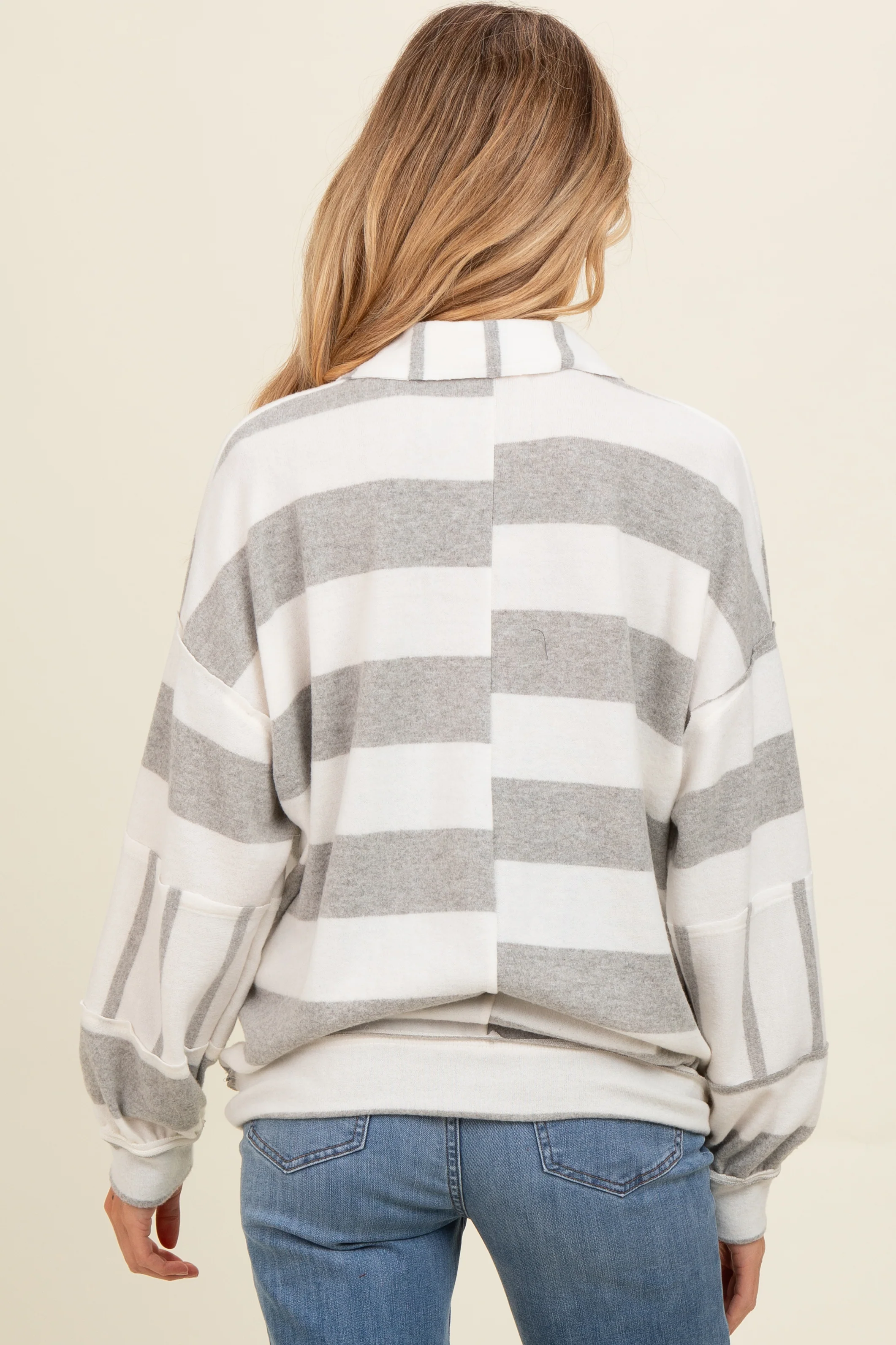 Heather Grey Striped Polo Maternity Sweater - Image 3