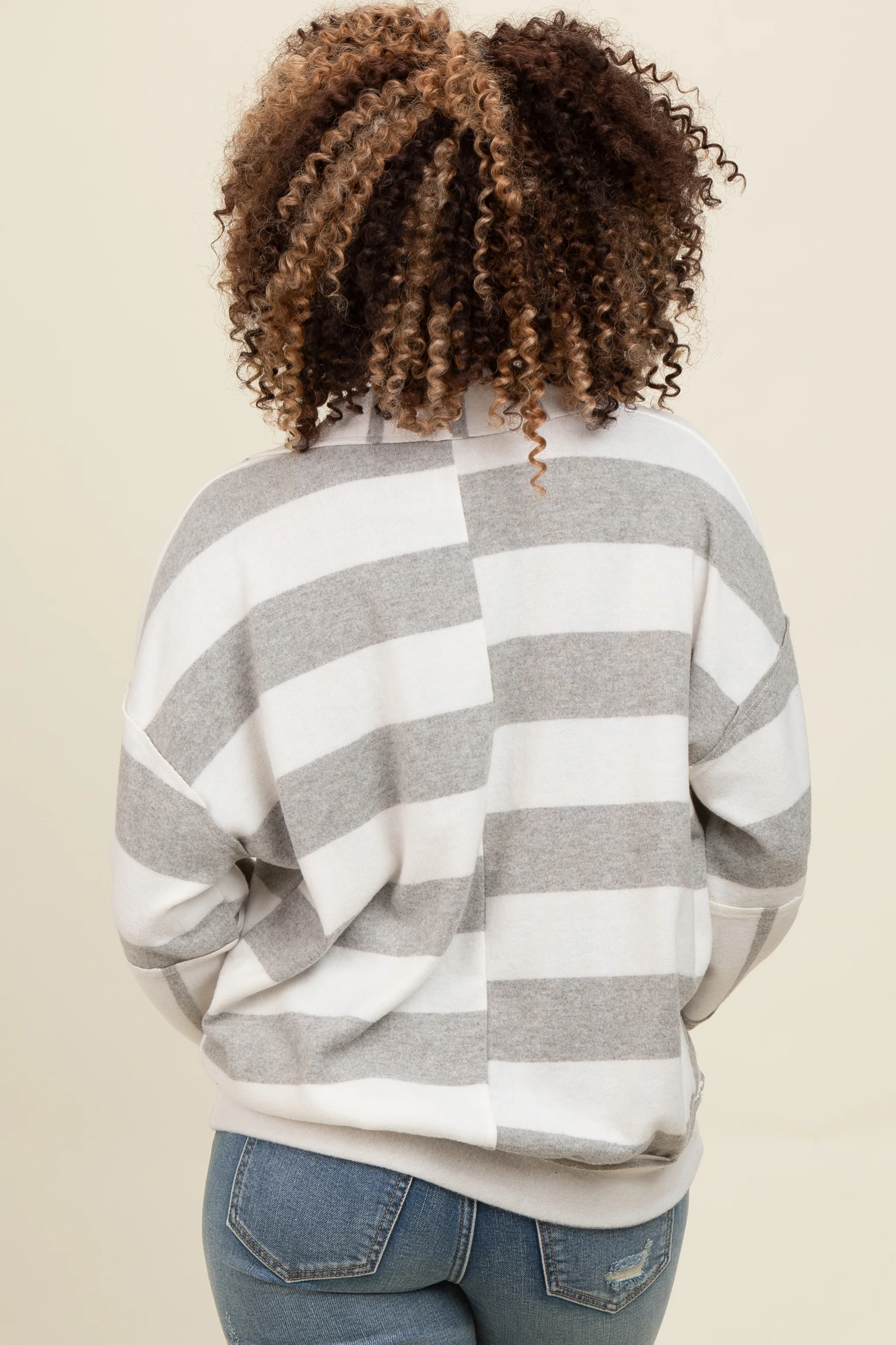 Heather Grey Striped Polo Sweater - Image 3