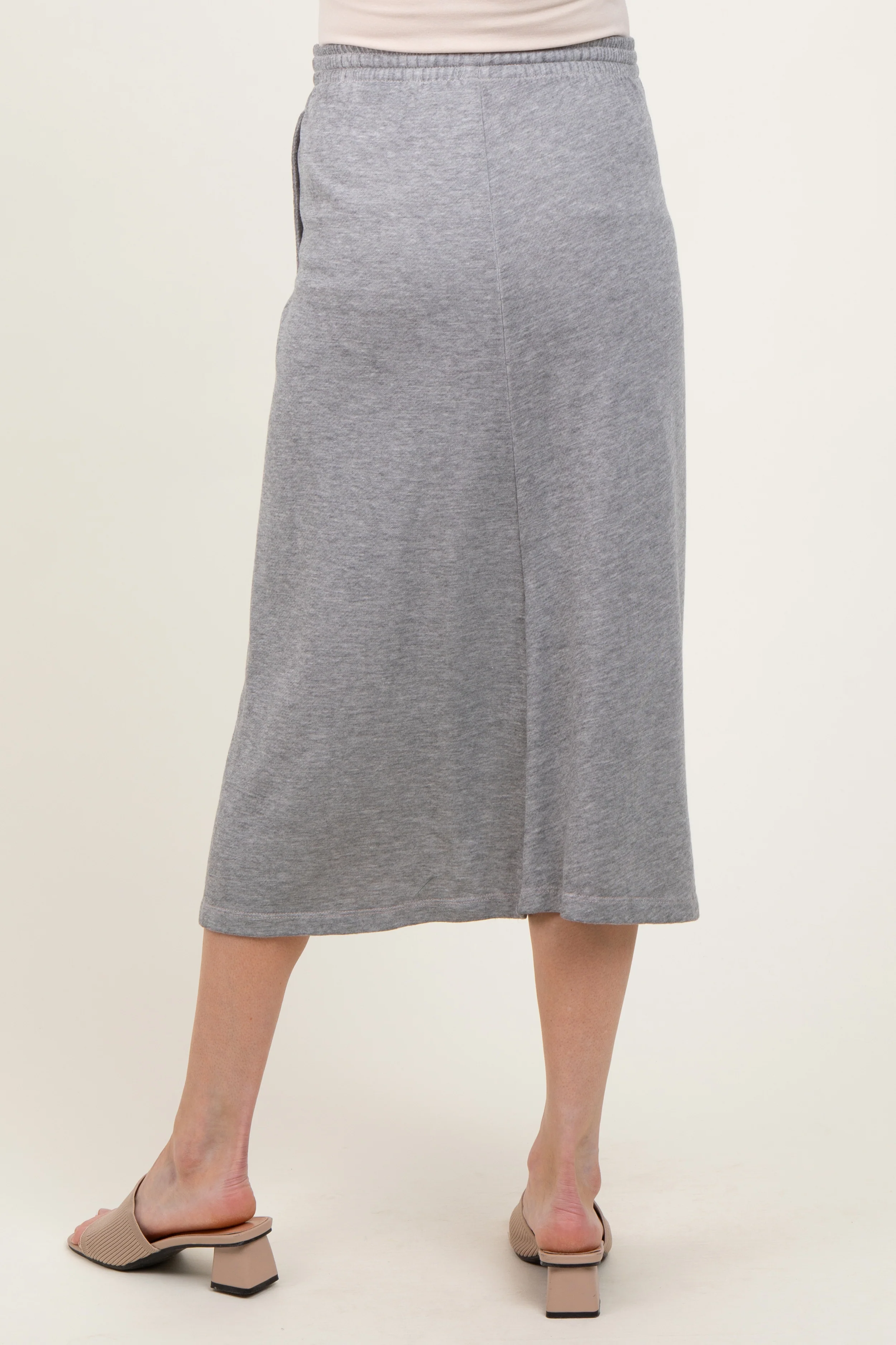 Heather Grey Terry Drawstring Maternity Midi Skirt - Image 4