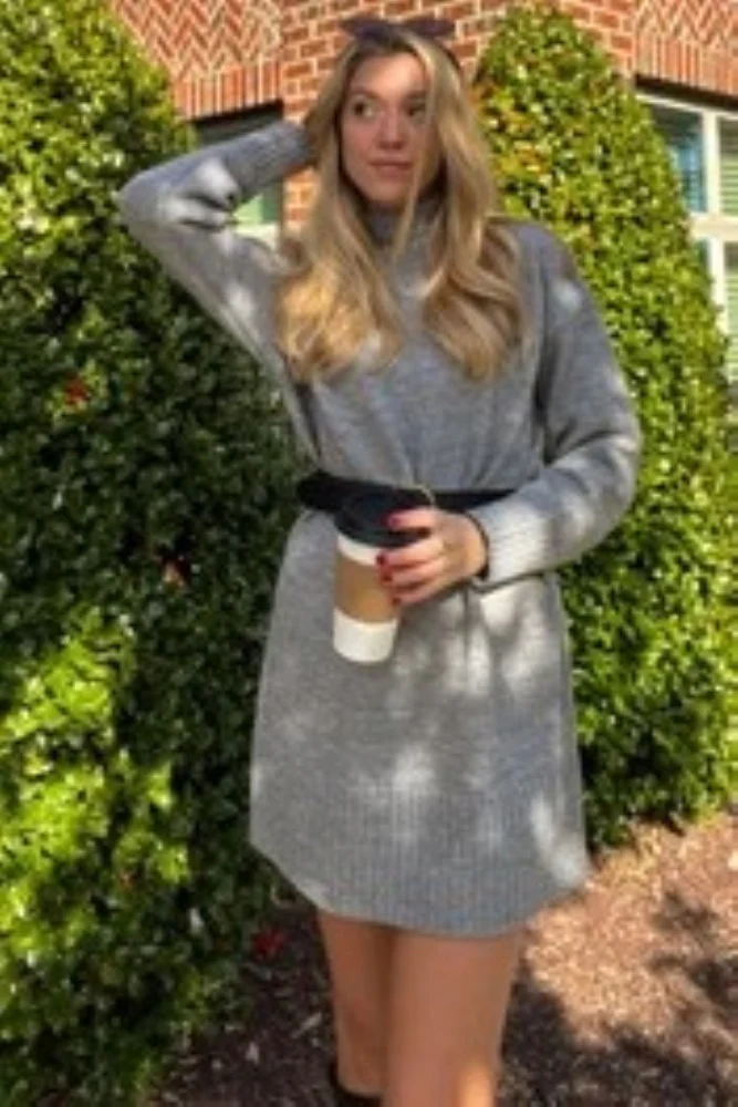 Heather Grey Turtle Neck Mini Sweater Dress - Image 5