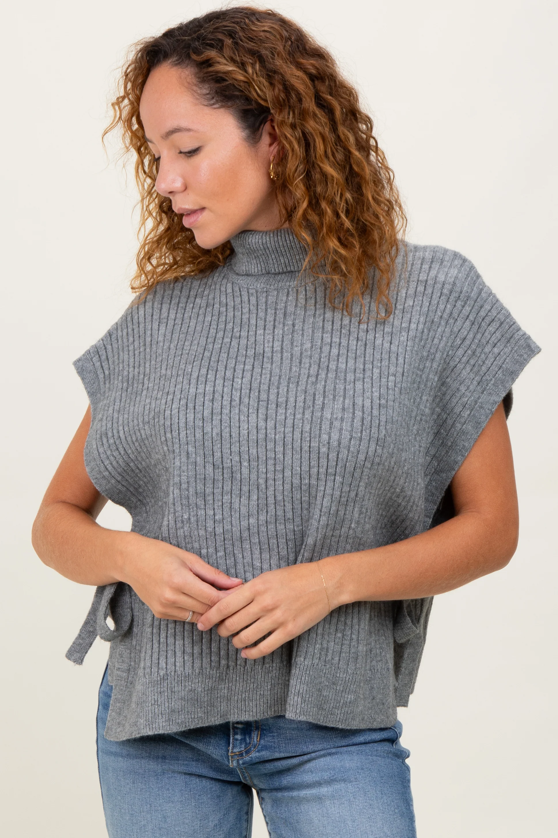 Heather Grey Turtleneck Maternity Sweater Vest - Image 5