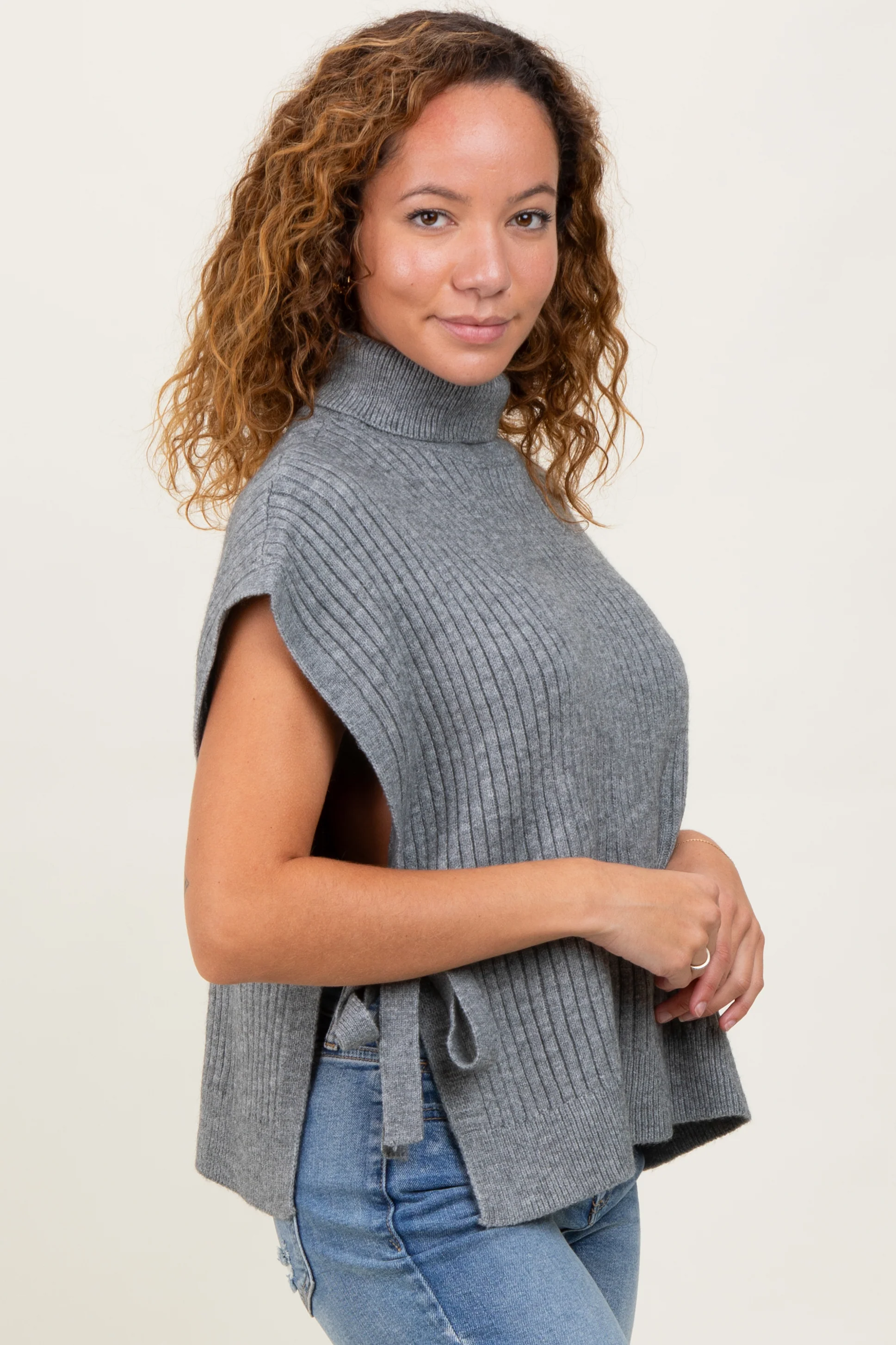 Heather Grey Turtleneck Sweater Vest - Image 2