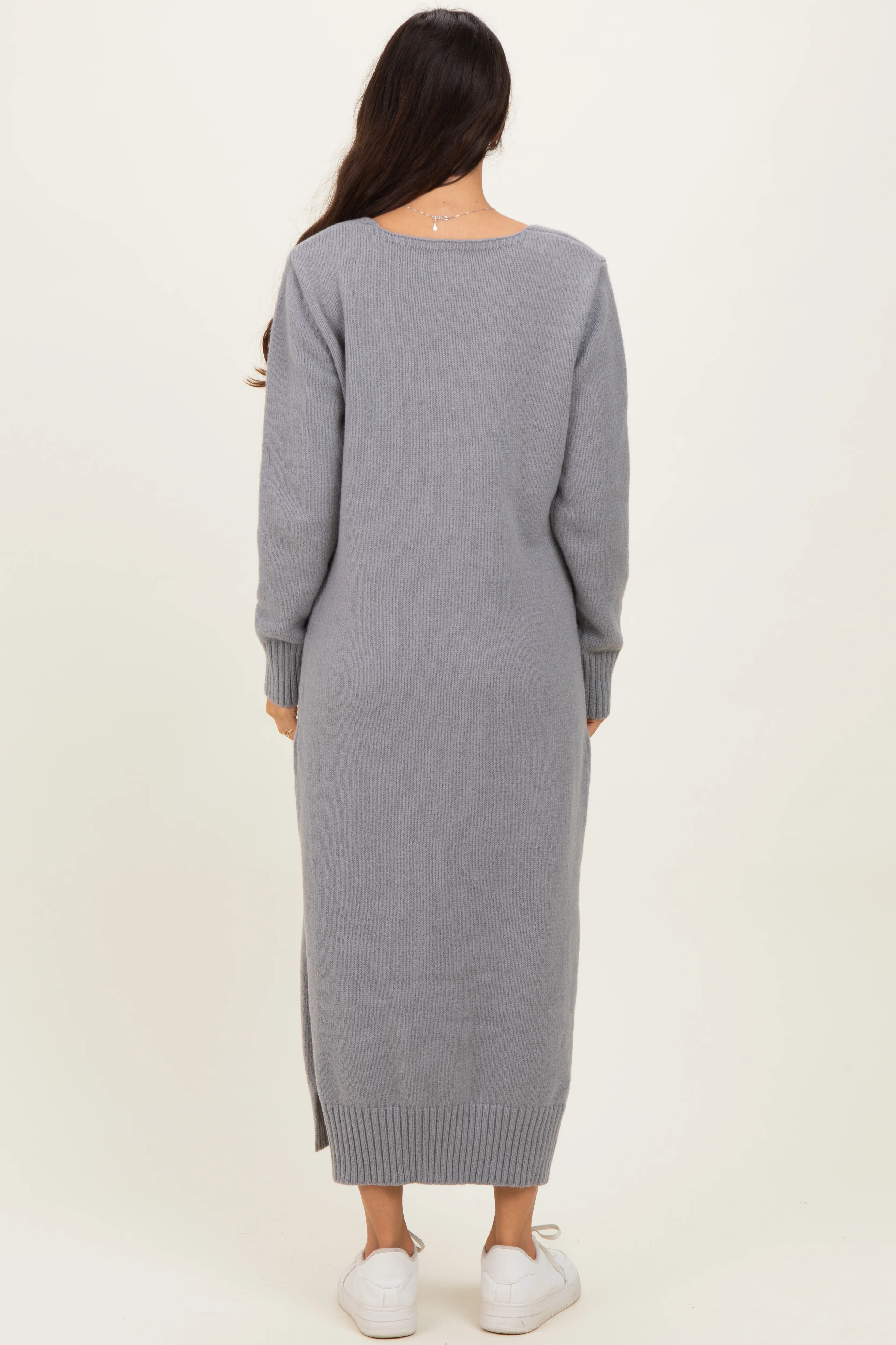 Heather Grey V-Neck Relaxed Fit Sweater Dress - Image 4