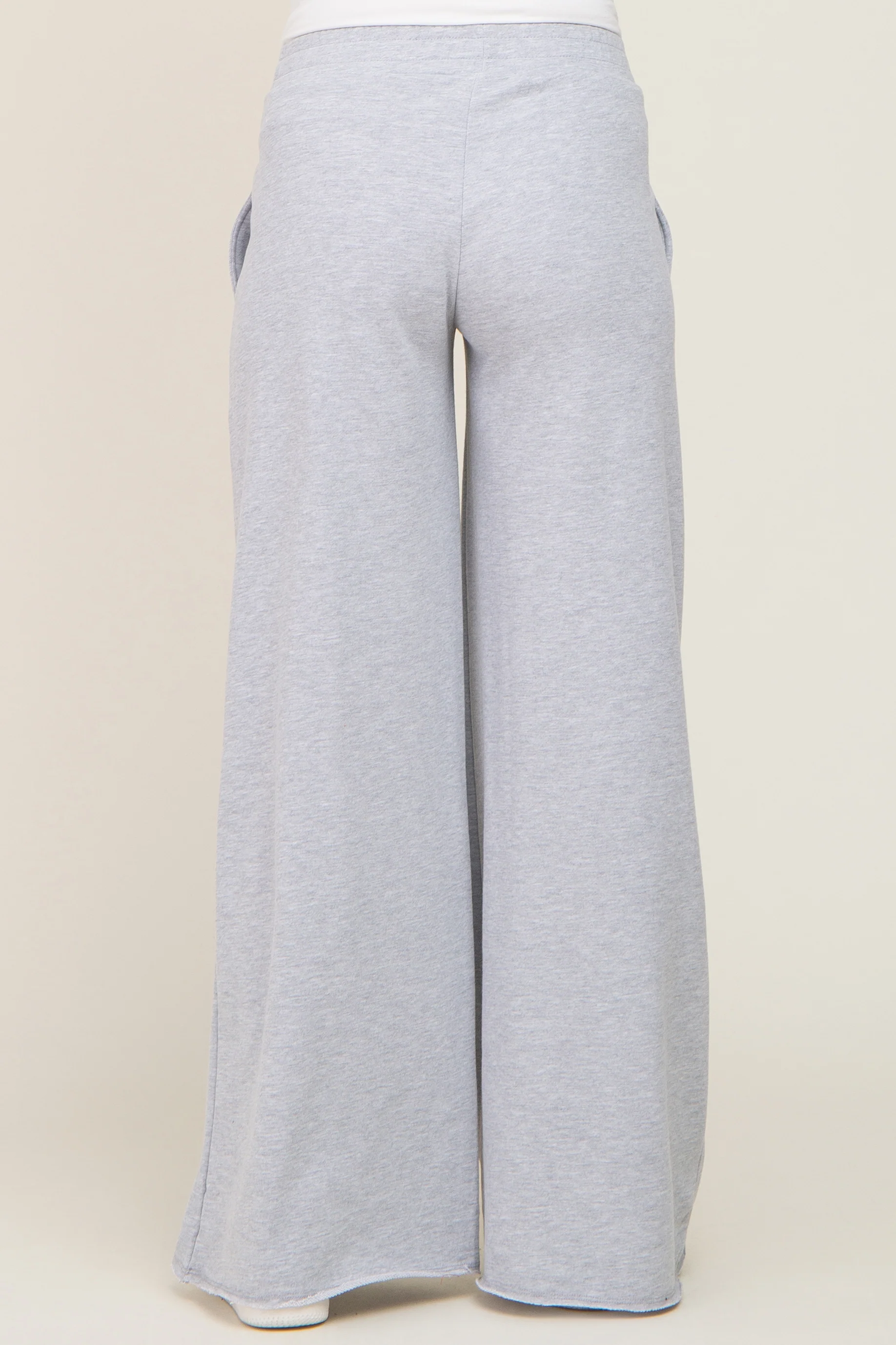 Heather Grey Wide Leg Fray Hem Maternity Sweatpants - Image 4