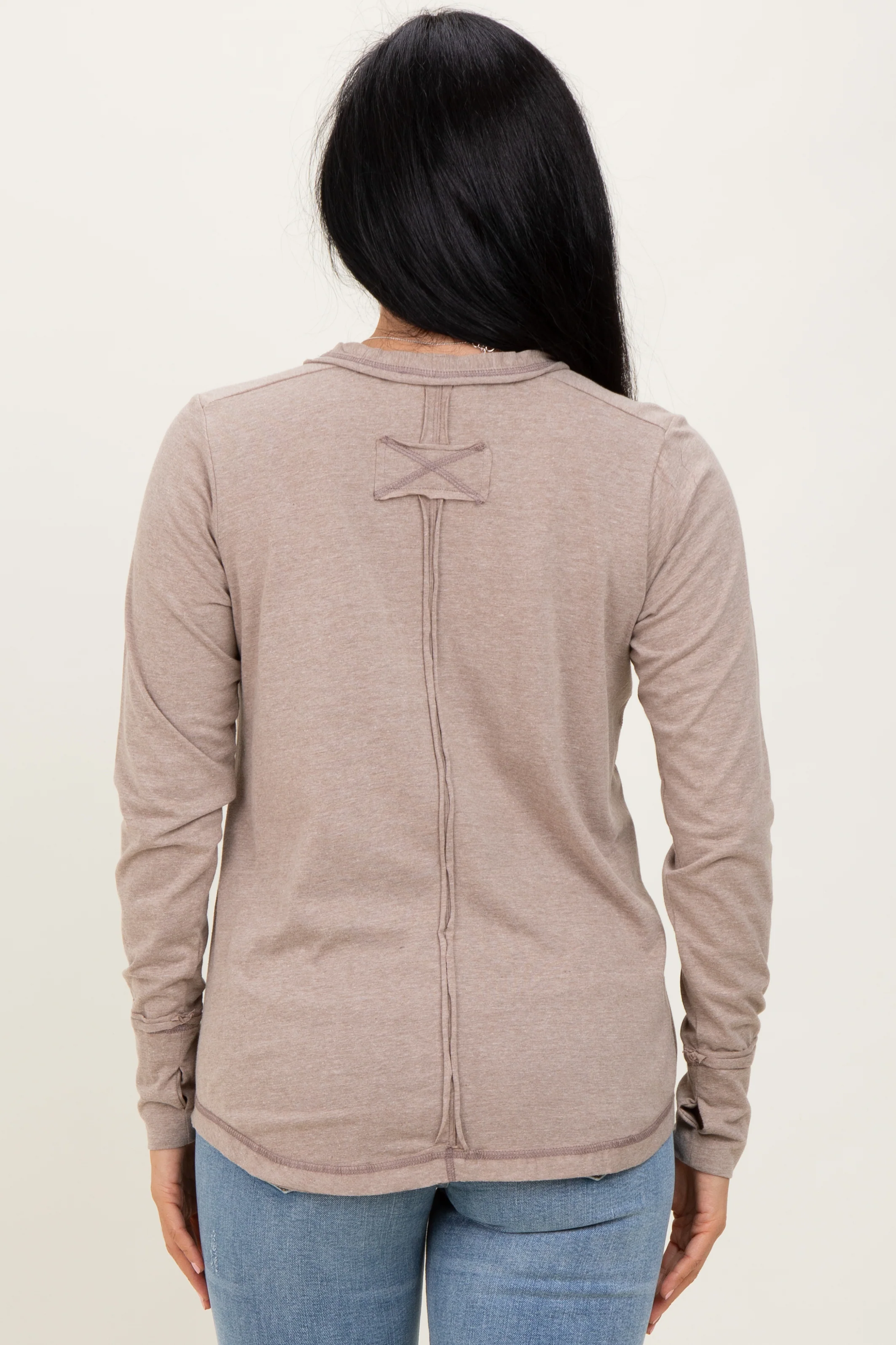 Heather Mocha Long Sleeve Exposed Seam Top - Image 4