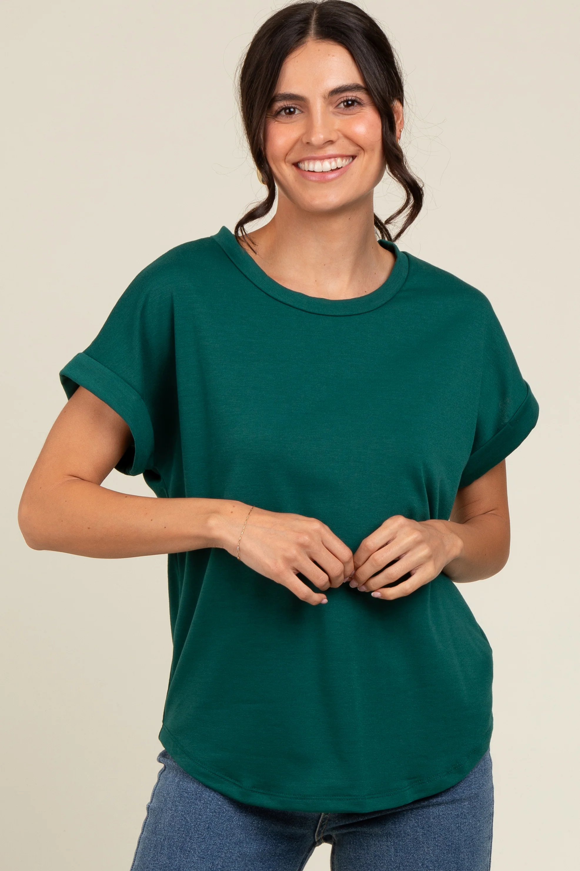 Hunter Green Cuff Sleeve Top - Image 2