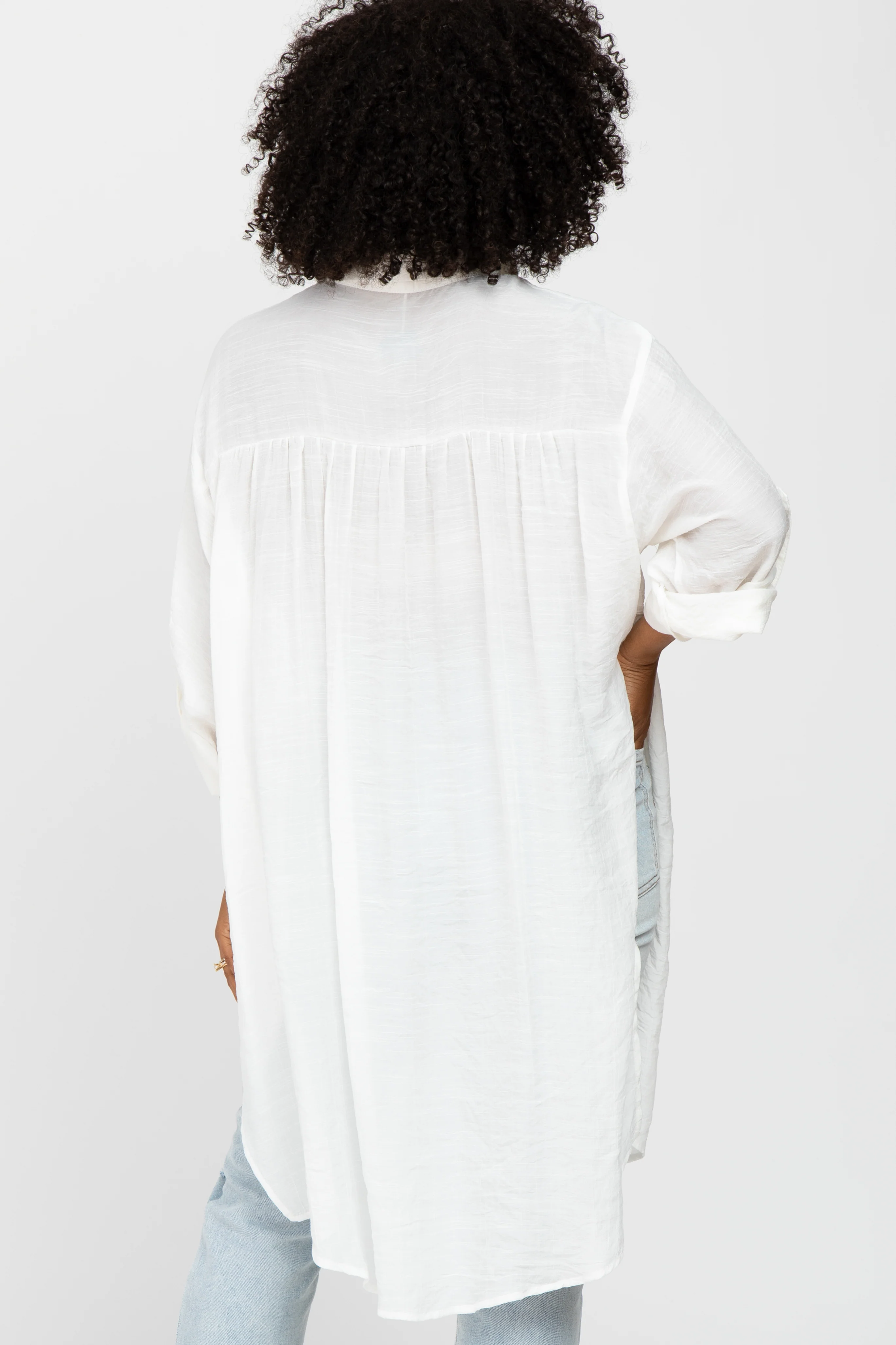Ivory Button Front Side Slit Oversized Blouse - Image 4