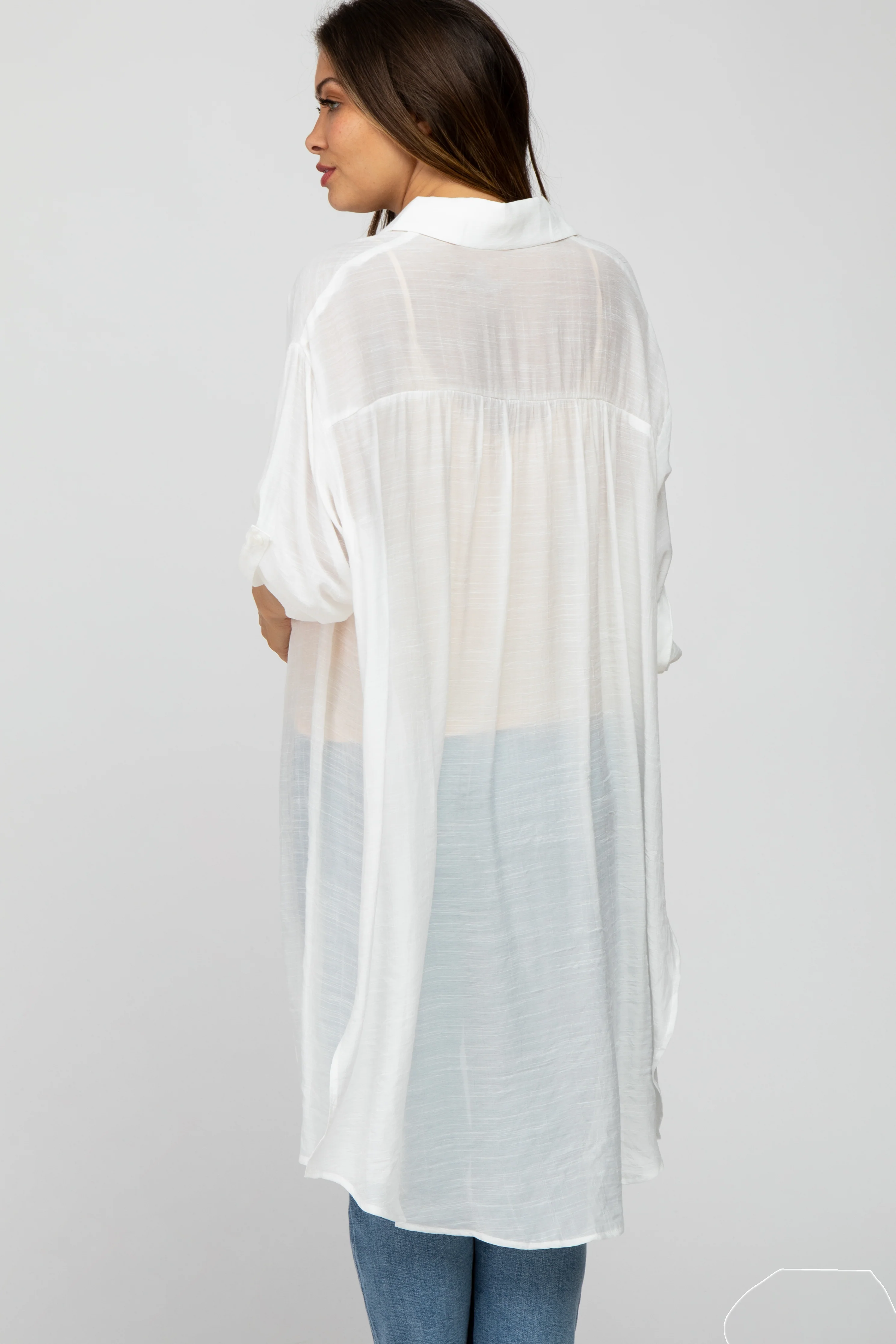 Ivory Button Front Side Slit Oversized Maternity Blouse - Image 4