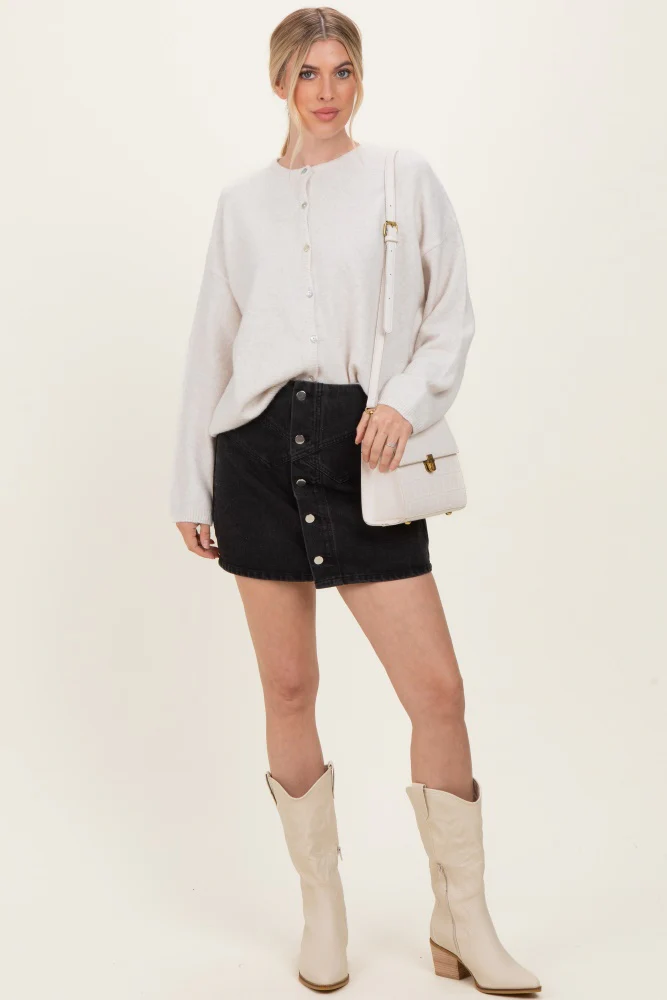 Ivory Classic Crew Neck Button Cardigan - Image 3