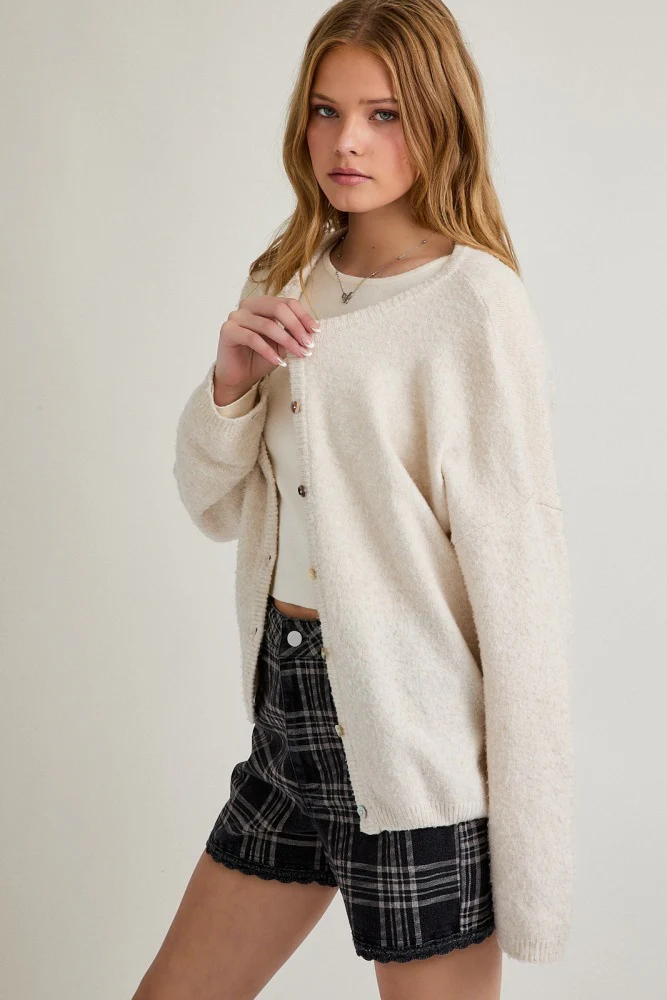 Ivory Classic Crew Neck Button Cardigan - Image 4