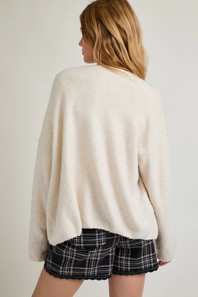 Ivory Classic Crew Neck Button Cardigan - Image 6