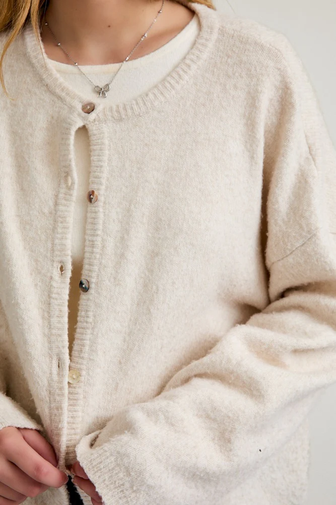 Ivory Classic Crew Neck Button Cardigan - Image 8