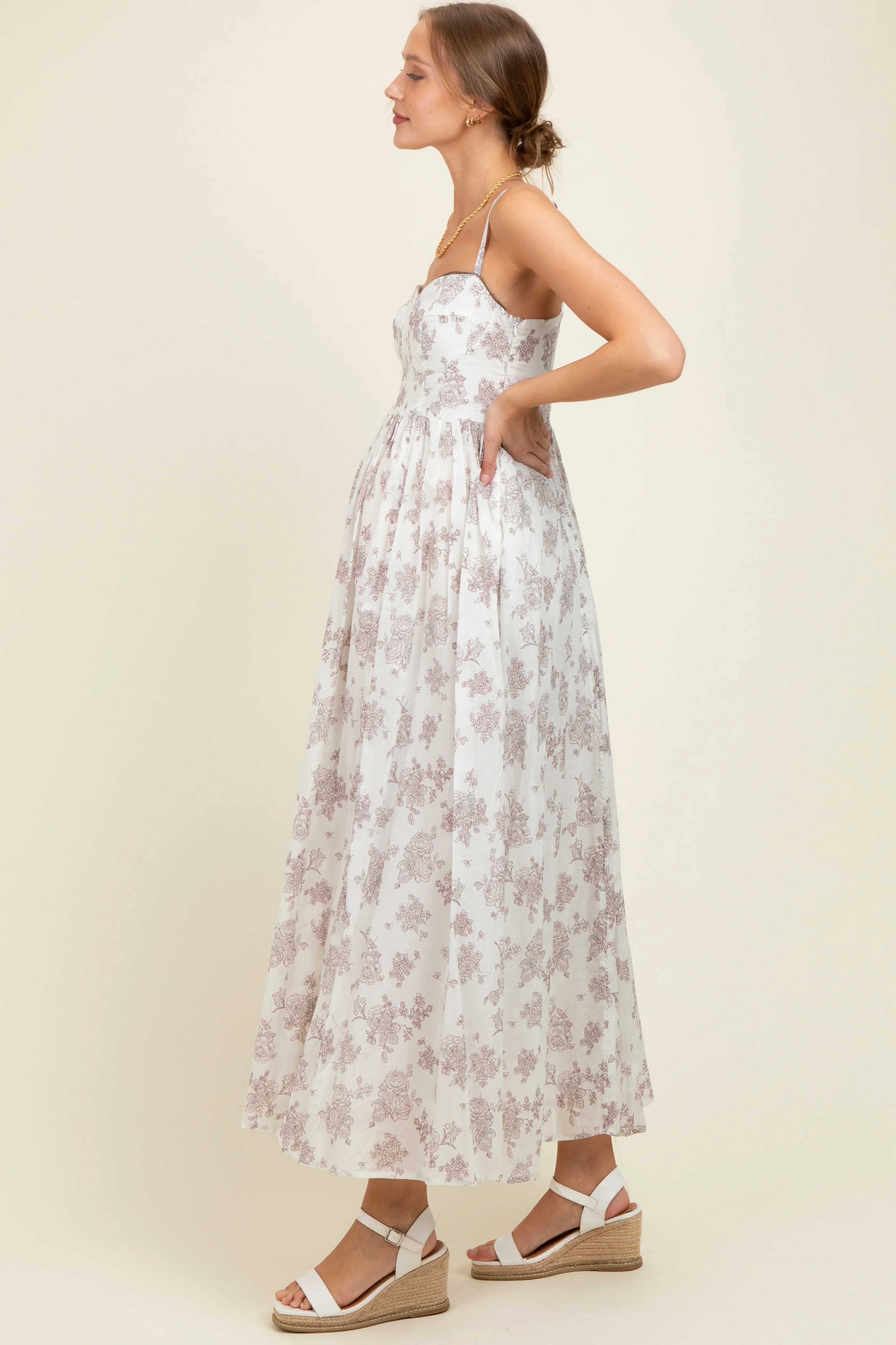 Ivory Cotton Floral Bustier Maternity Maxi Dress - Image 3