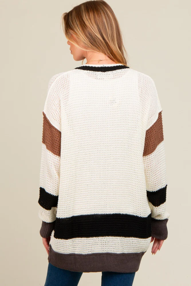 Ivory Crochet Knit Stripe Detail Oversized Maternity Cardigan - Image 5