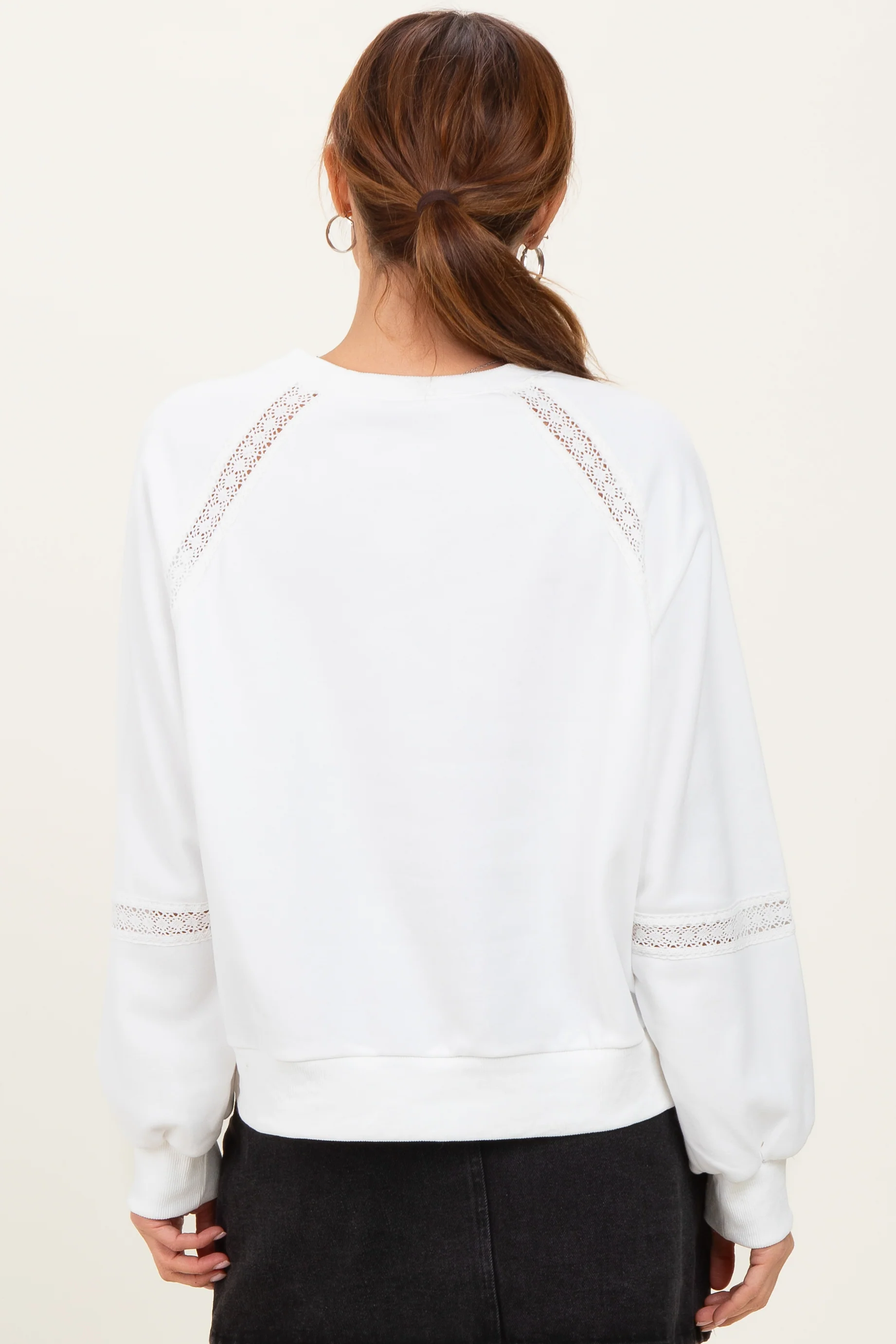 Ivory Crochet Lace Detail Oversized Sweatshirt - Image 4