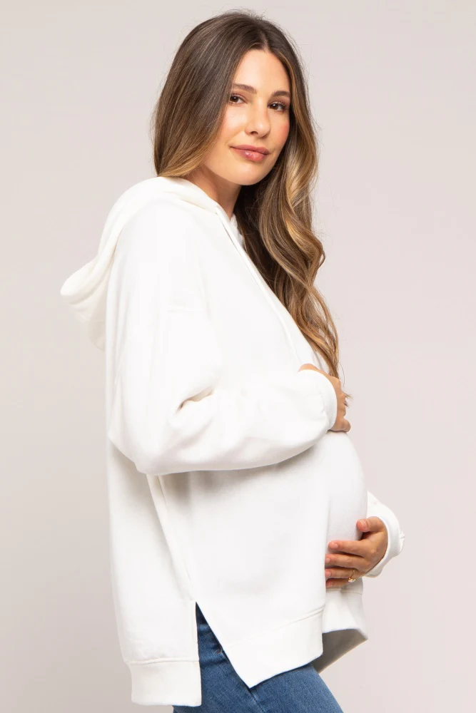 Ivory Drawstring Maternity Hoodie - Image 3
