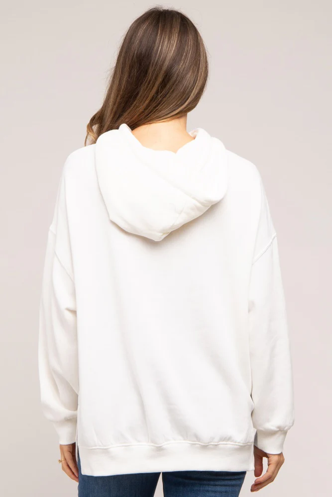 Ivory Drawstring Maternity Hoodie - Image 4