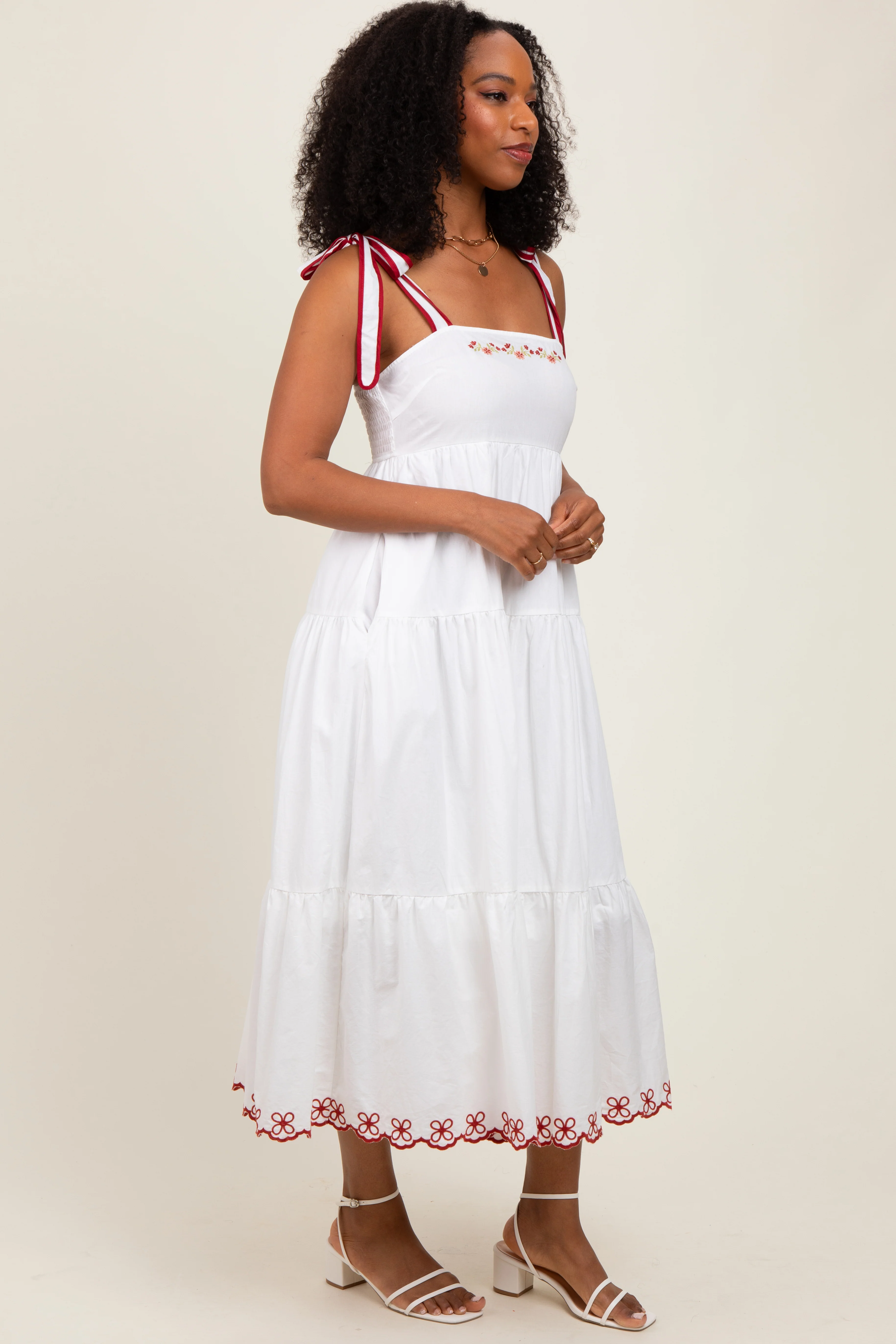Ivory Embroidered Tiered Midi Dress - Image 3