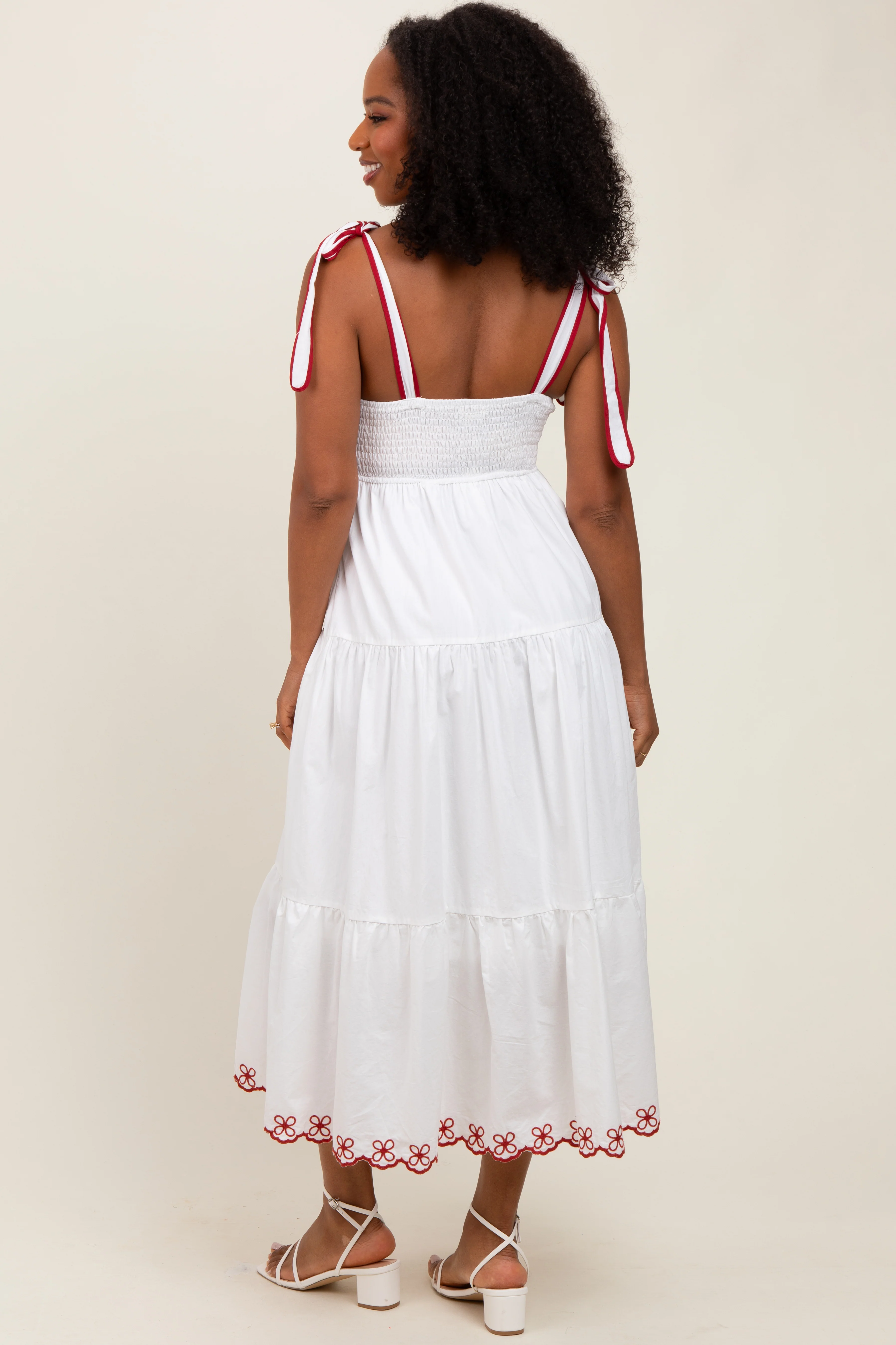 Ivory Embroidered Tiered Midi Dress - Image 4
