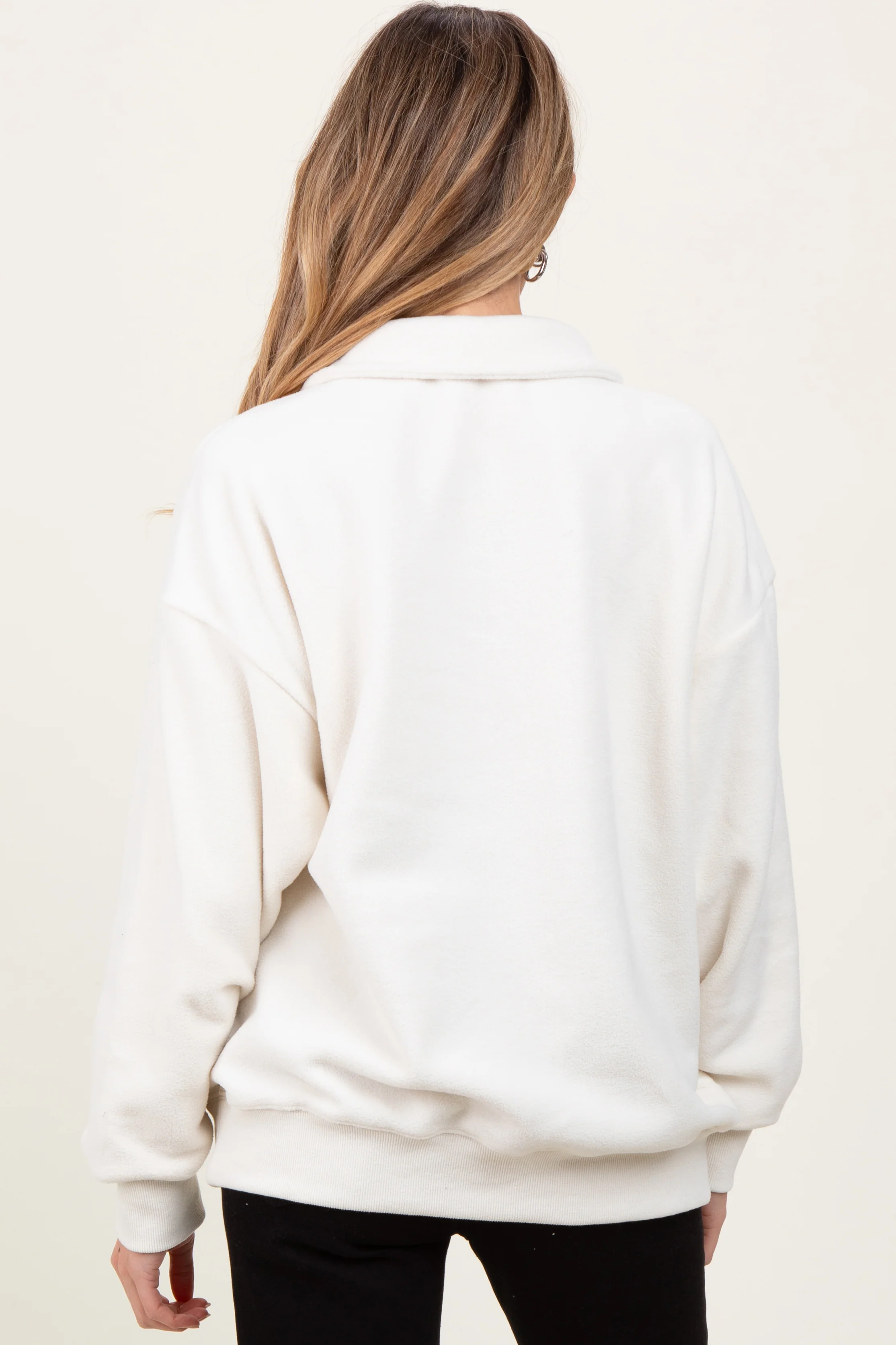 Ivory Fleece Collared Button Up Maternity Pullover - Image 4