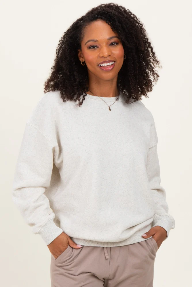 Ivory Fleece Crew Neck Relaxed Fit Maternity Sweatshirt - Image 8
