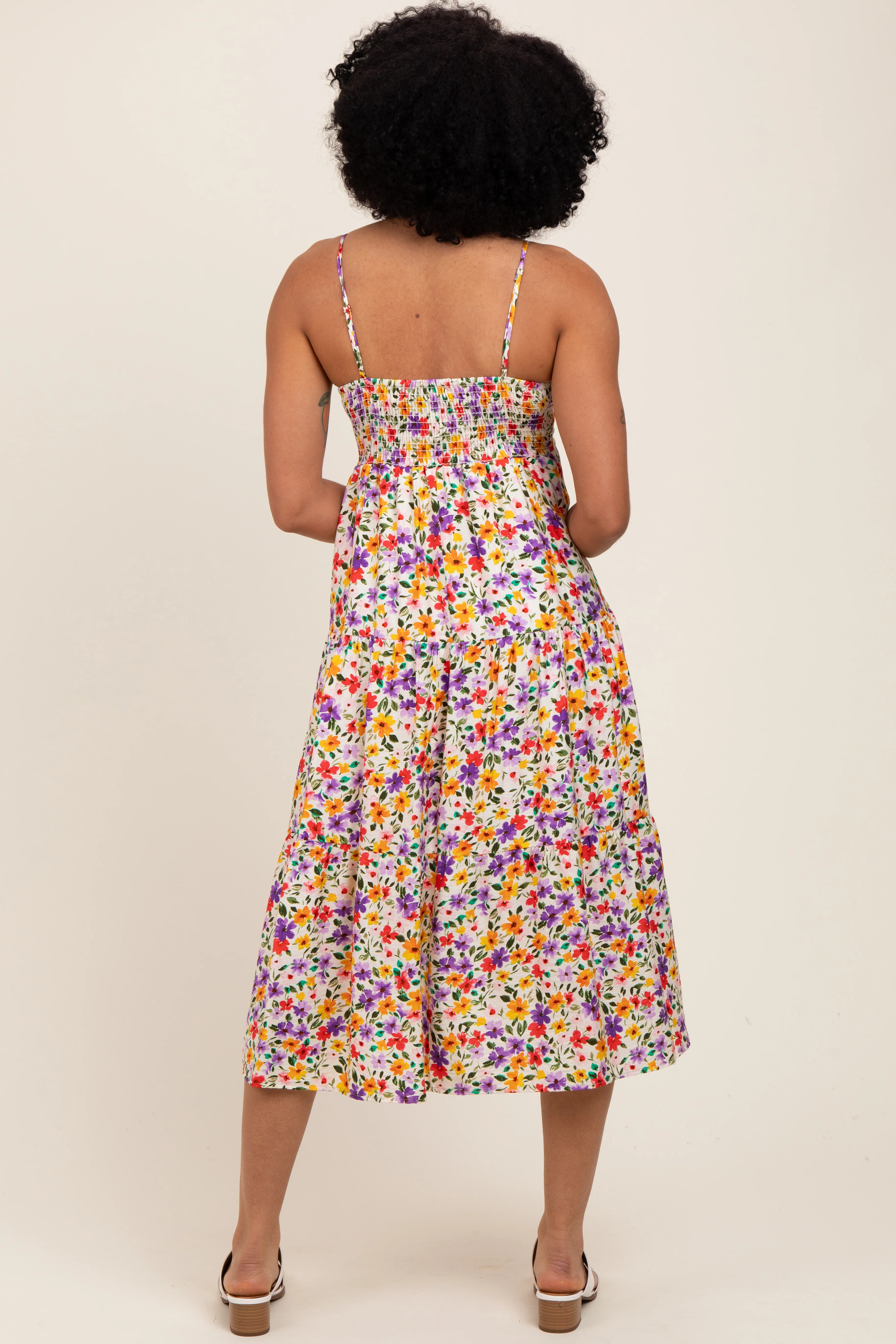 Ivory Floral Cami Strap Midi Dress - Image 3
