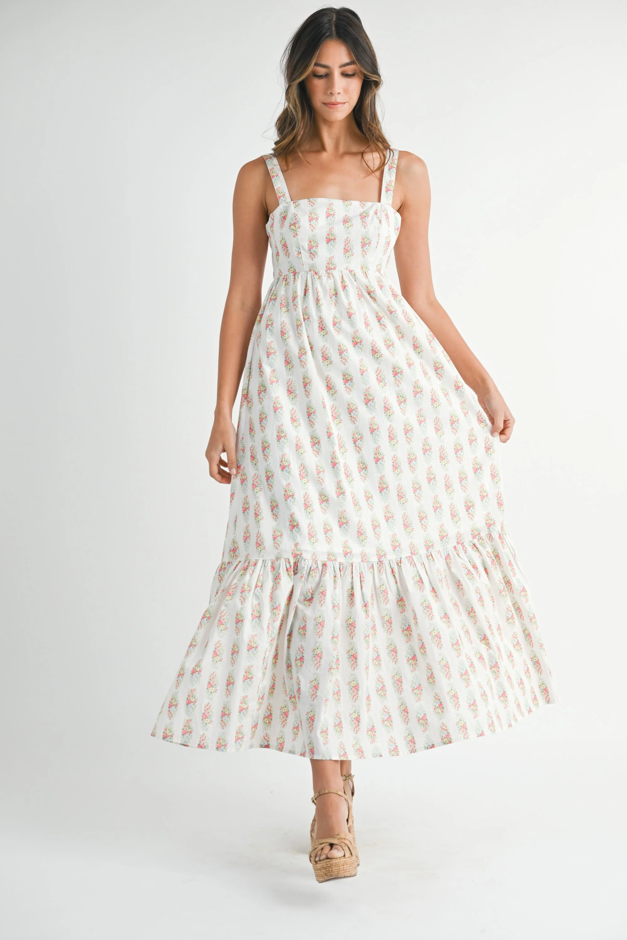 Ivory Floral Print Ruffle Hem Maternity Maxi Dress - Image 4
