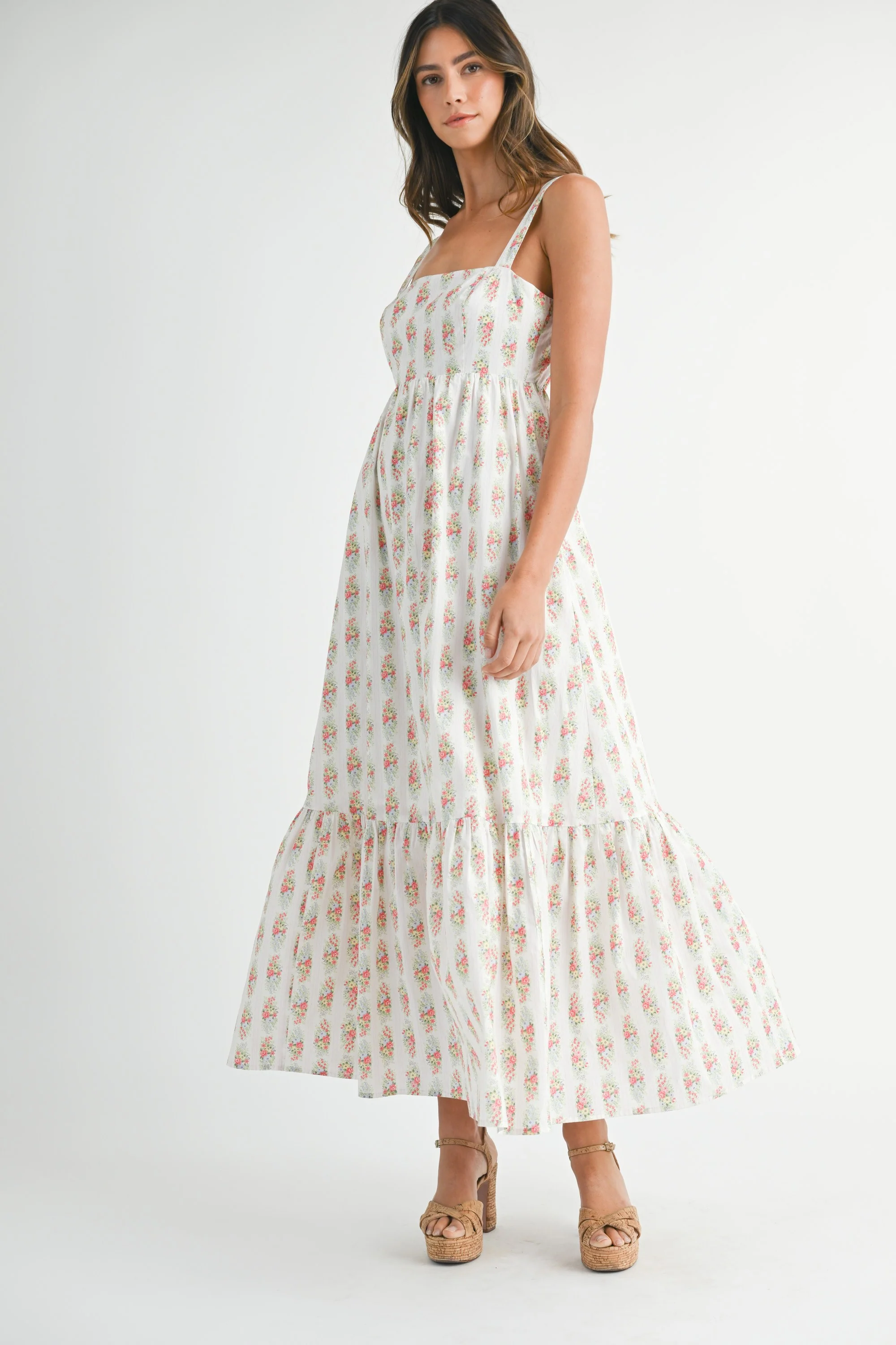 Ivory Floral Print Ruffle Hem Maxi Dress - Image 2