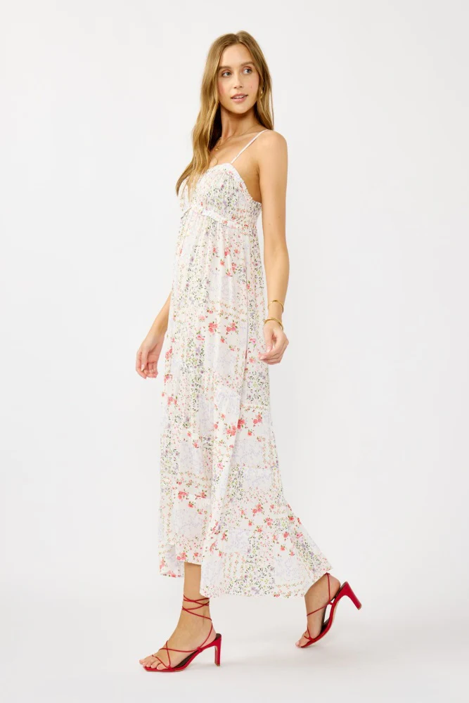 Ivory Floral Sleeveless Tiered Ruffle Detail Maxi Dress - Image 3