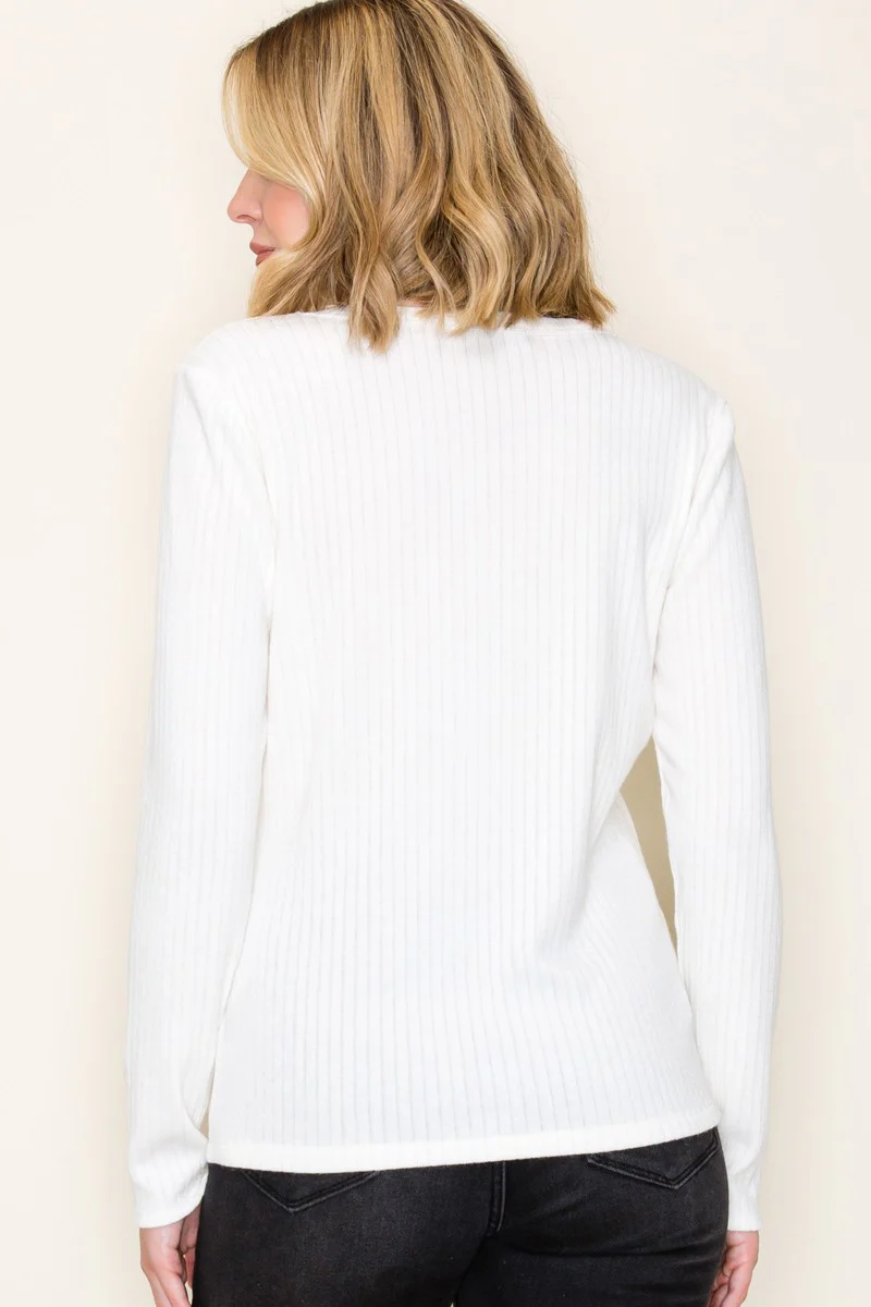 Ivory Ribbed Knit Long Sleeve Top - Image 3