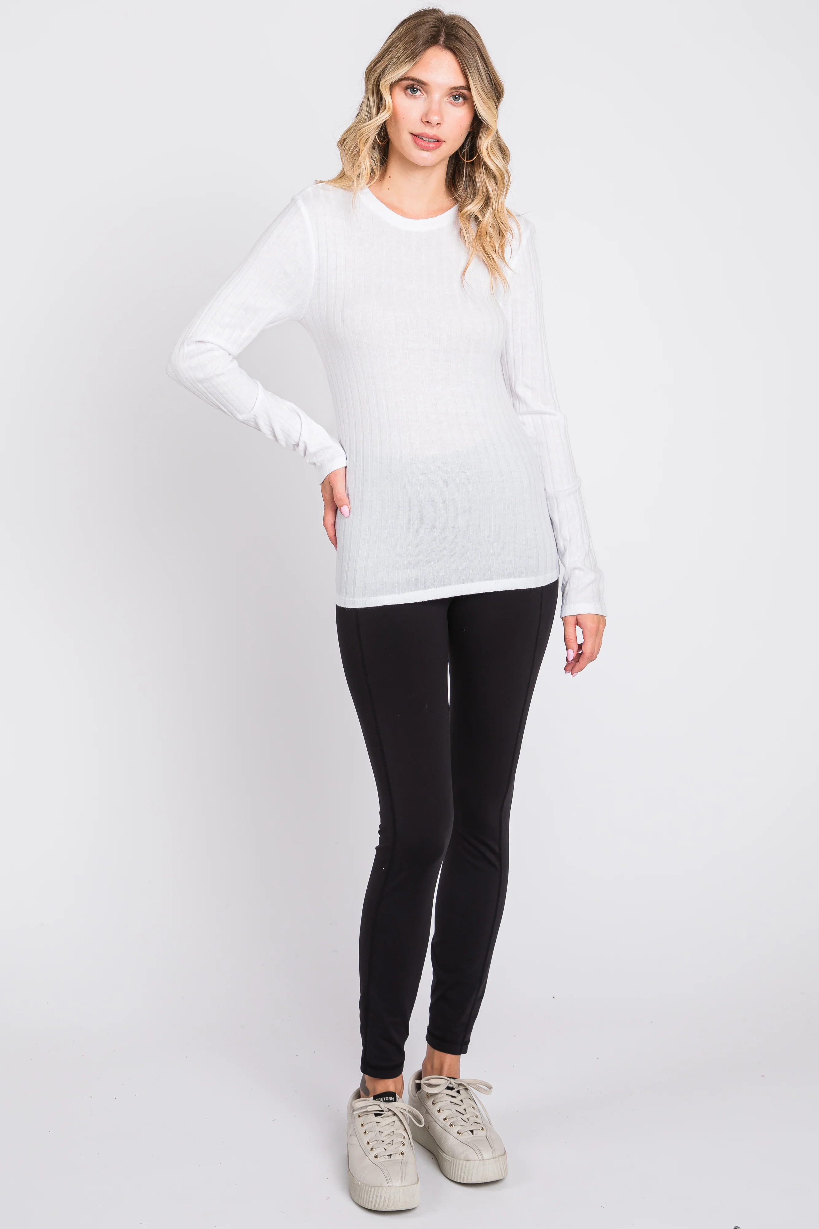 Ivory Ribbed Long Sleeve Top - Image 4