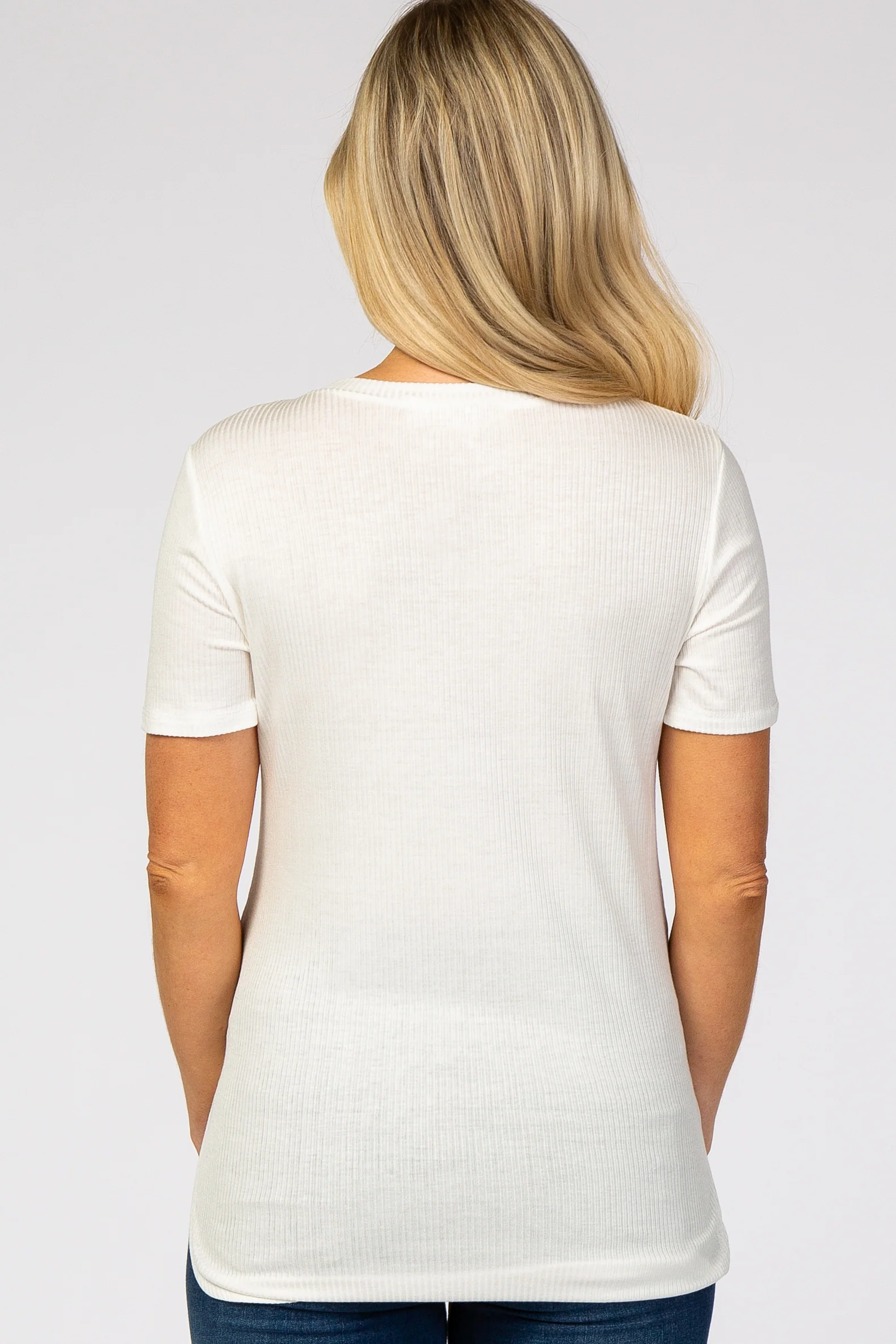 Ivory Ribbed Round Hem Maternity Top - Image 3