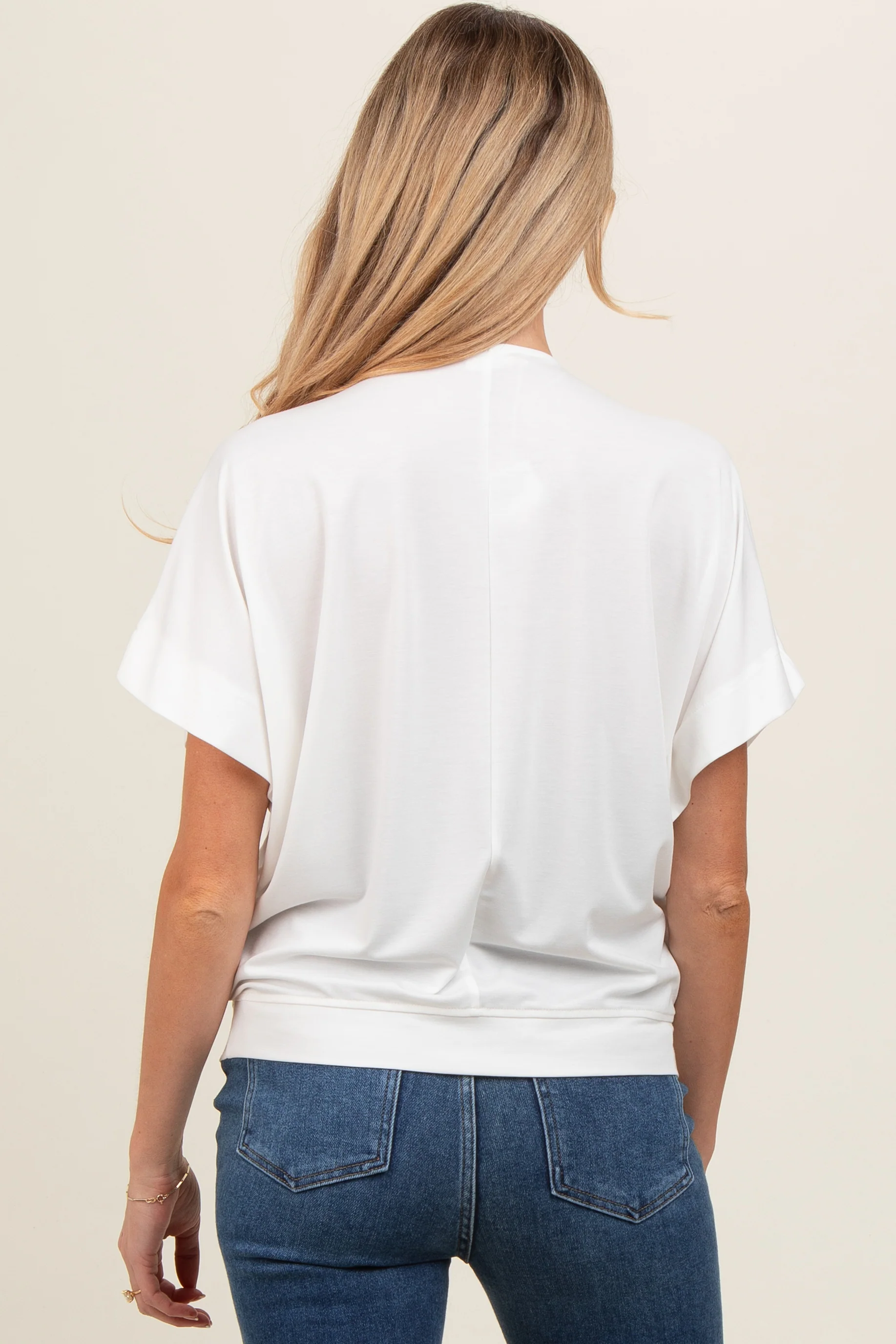 Ivory Round Neck Dolman Sleeve Maternity Top - Image 4