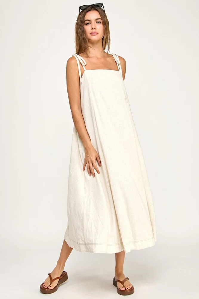 Ivory Shoulder Tie Maternity Midi Dress - Image 4