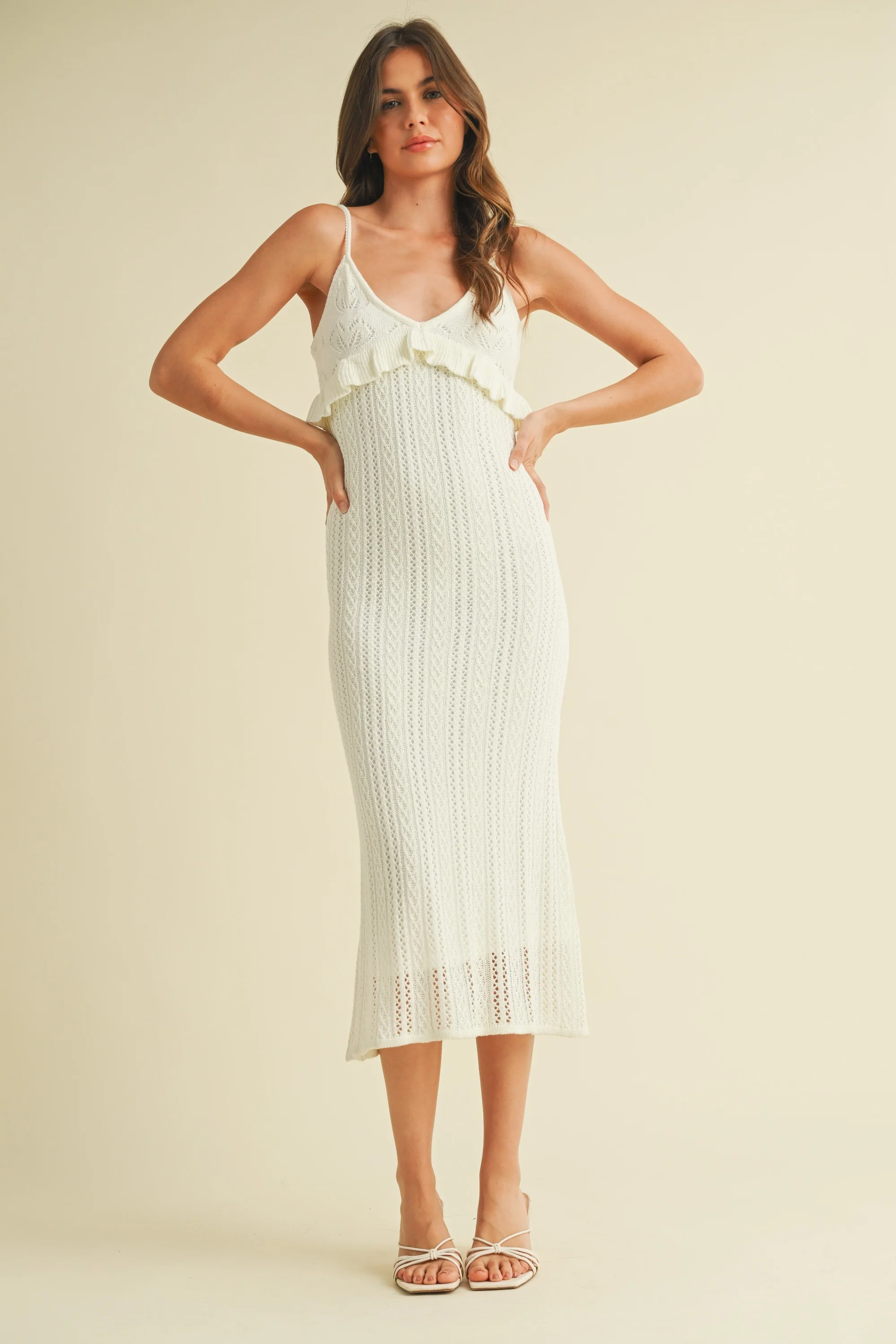 Ivory Sleeveless Frill Sweater Maternity Midi Dress - Image 5