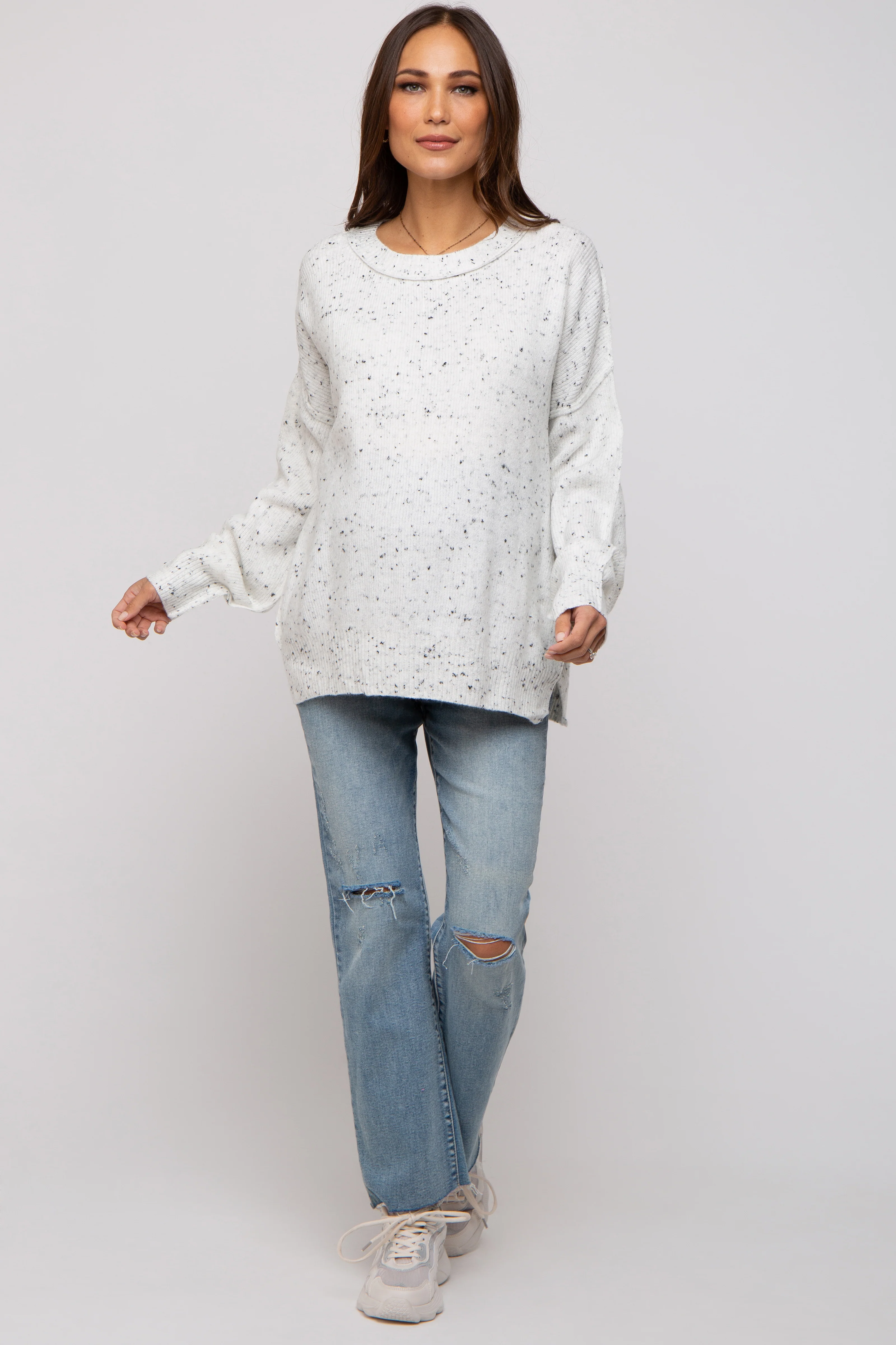 Ivory Speckled Knit Maternity Sweater - Image 6