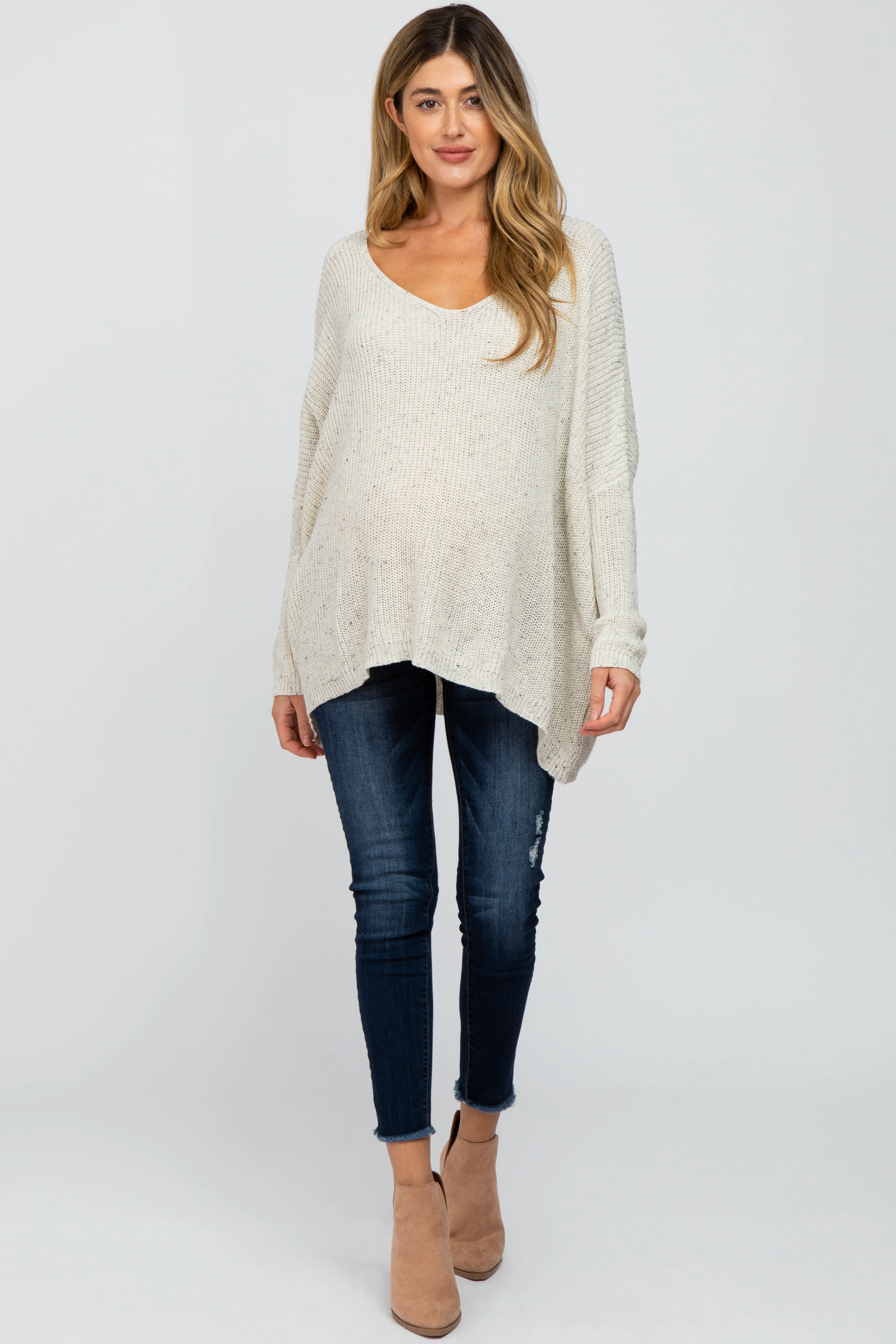 Ivory Speckled Oversized Maternity Sweater - Image 3