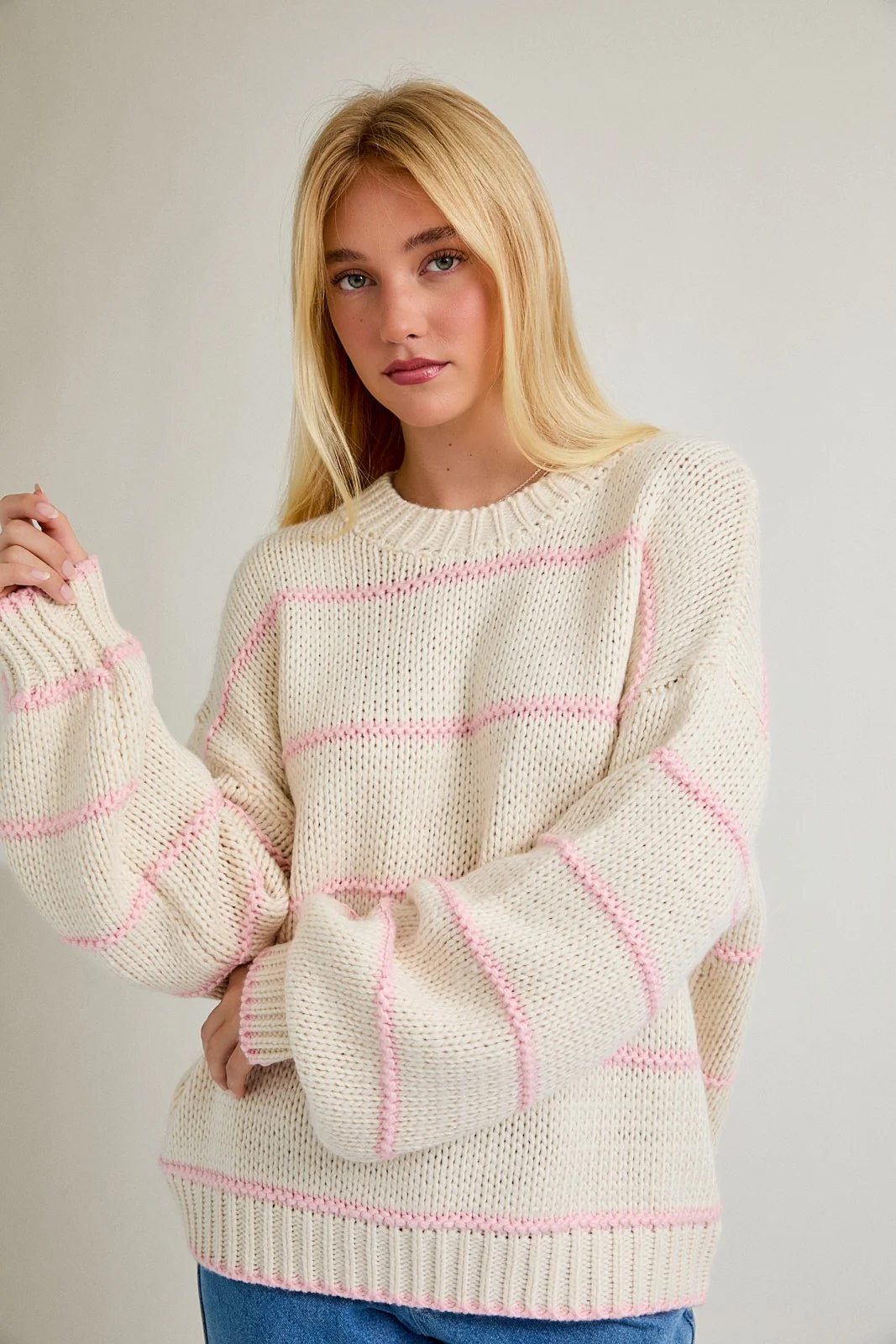 Ivory Stripe Detail Oversized Maternity Sweater - Image 4